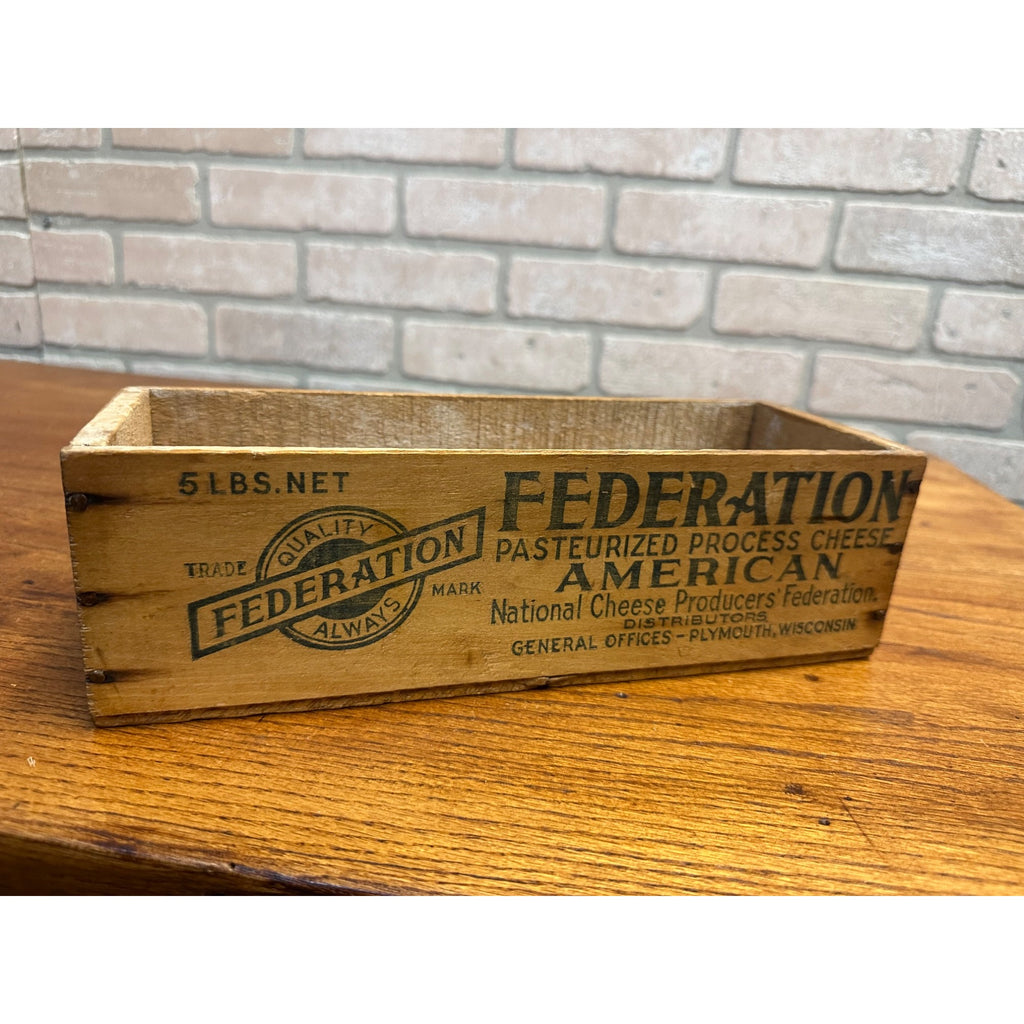 Vintage Wisconsin Federation Cheese Products Wooden Box Plymouth Wis 5lb