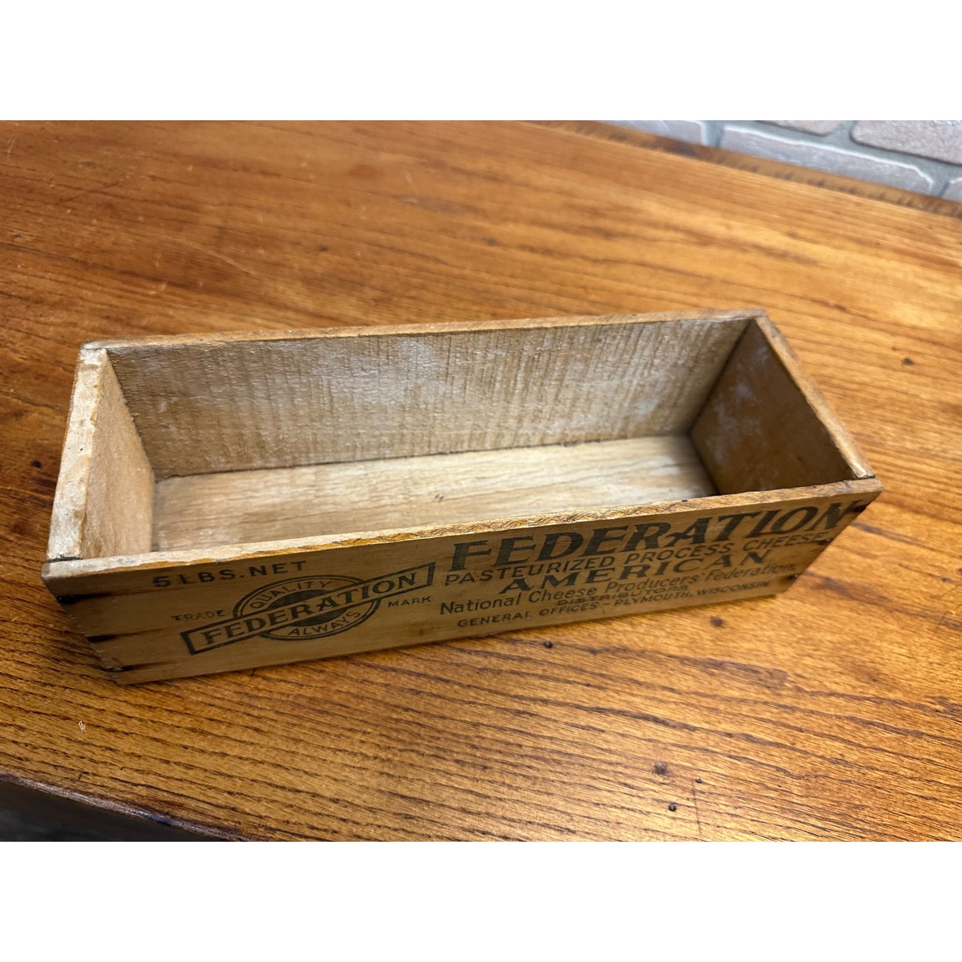 Vintage Wisconsin Federation Cheese Products Wooden Box Plymouth Wis 5lb