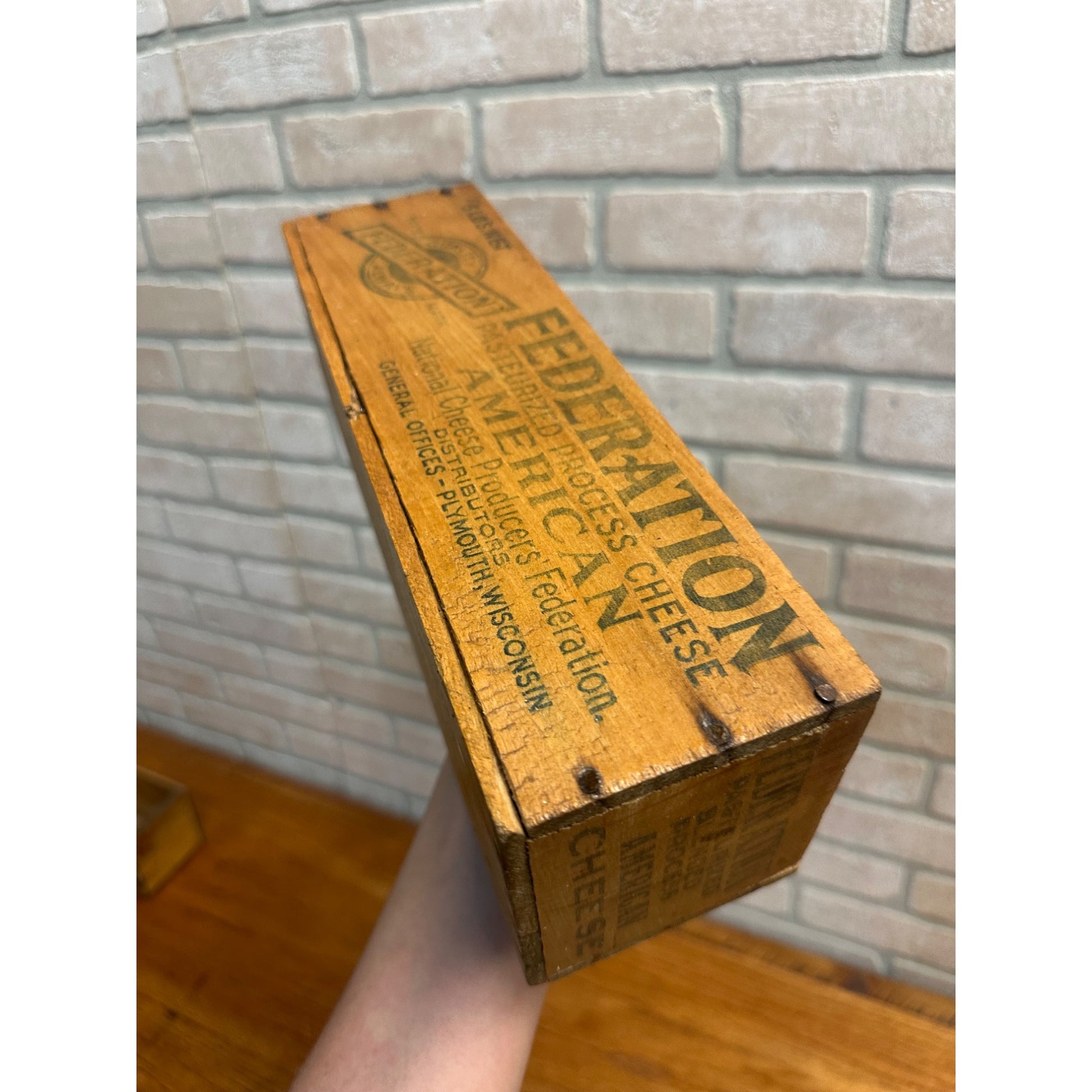 Vintage Wisconsin Federation Cheese Products Wooden Box Plymouth Wis 5lb
