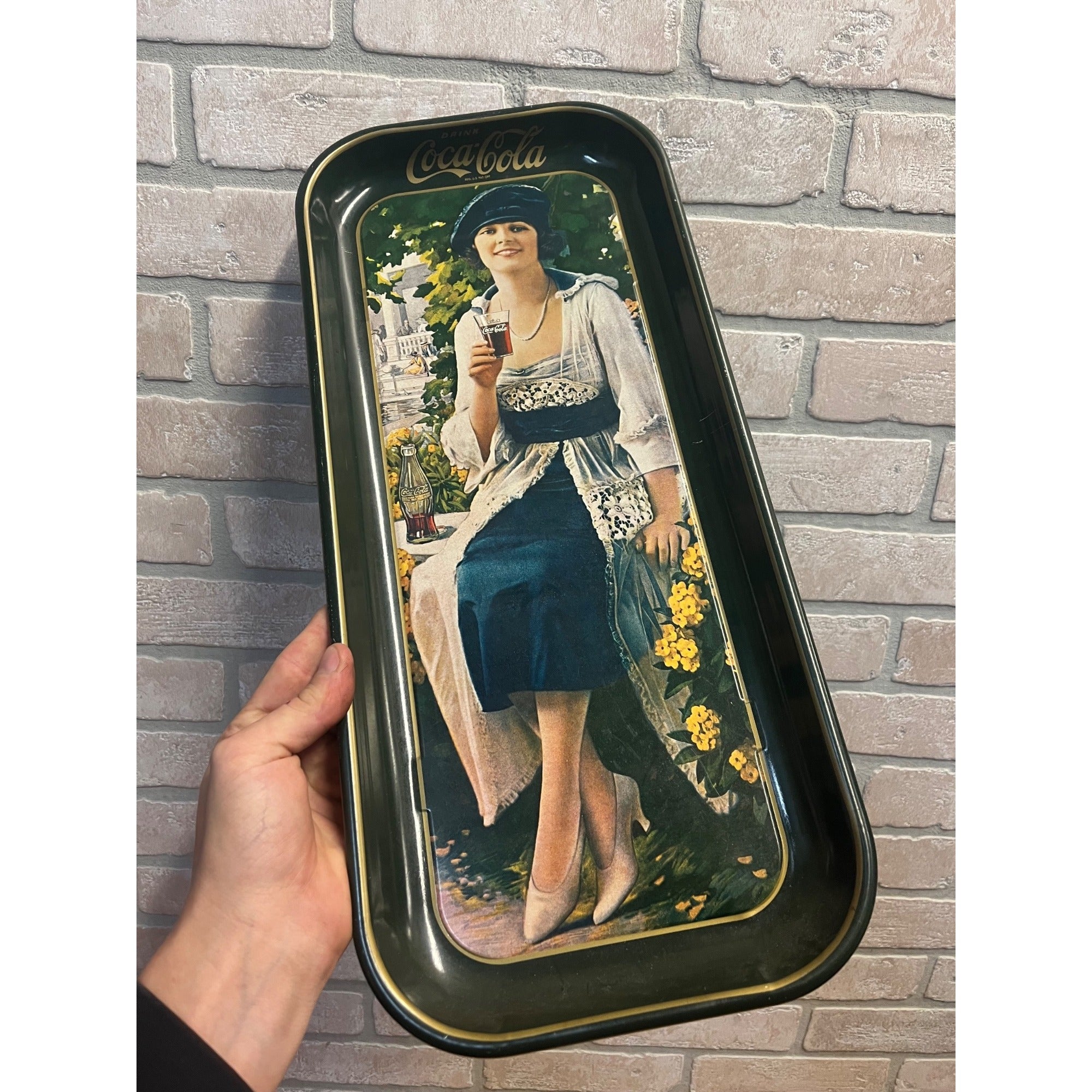 Vintage 1970s Coca Cola Flapper Girl Reproduction Serving Tray Advertising Tin Metal 19"