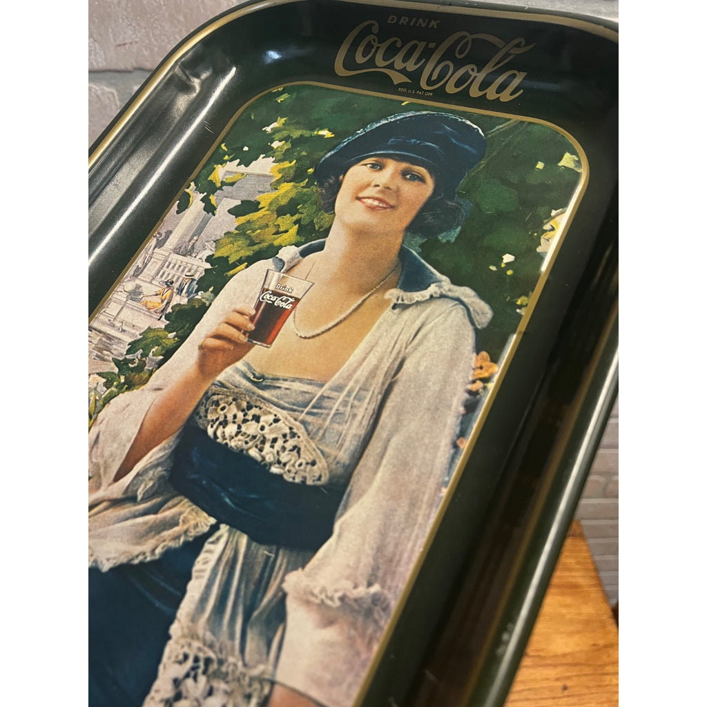 Vintage 1970s Coca Cola Flapper Girl Reproduction Serving Tray Advertising Tin Metal 19"