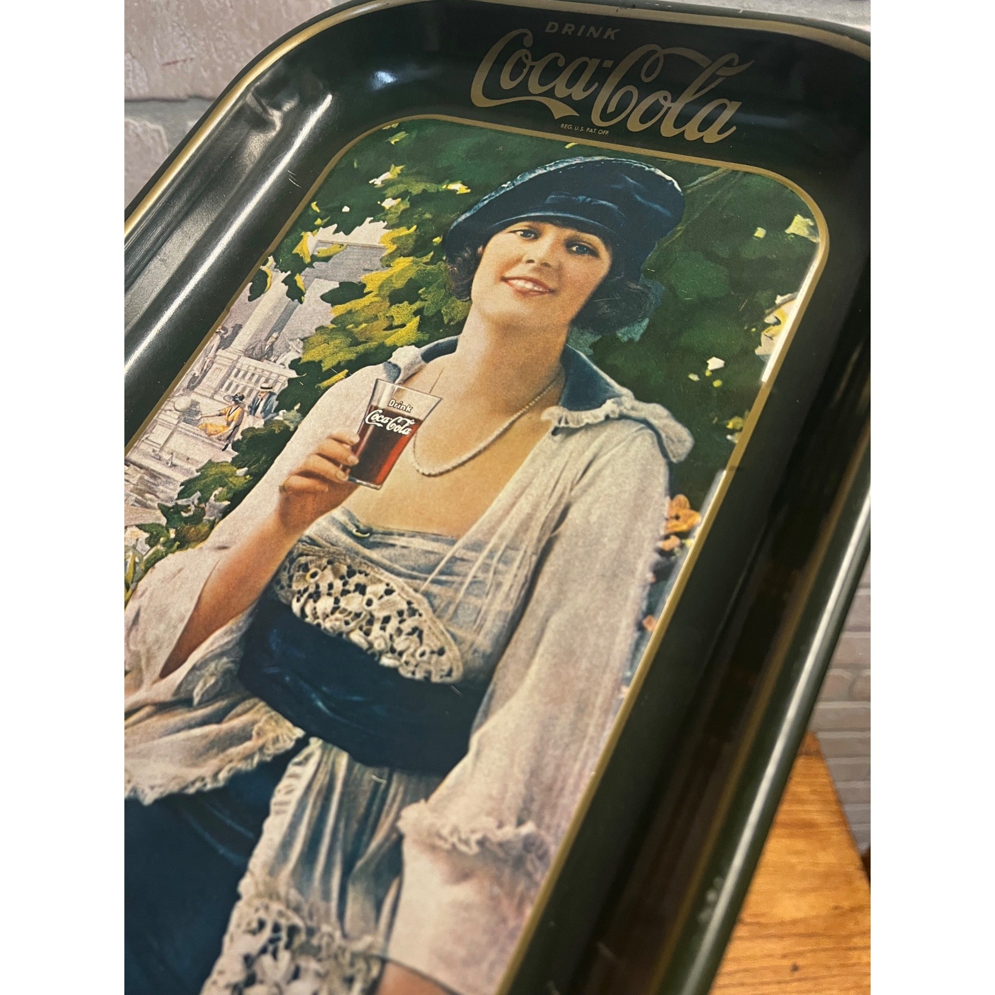 Vintage 1970s Coca Cola Flapper Girl Reproduction Serving Tray Advertising Tin Metal 19"