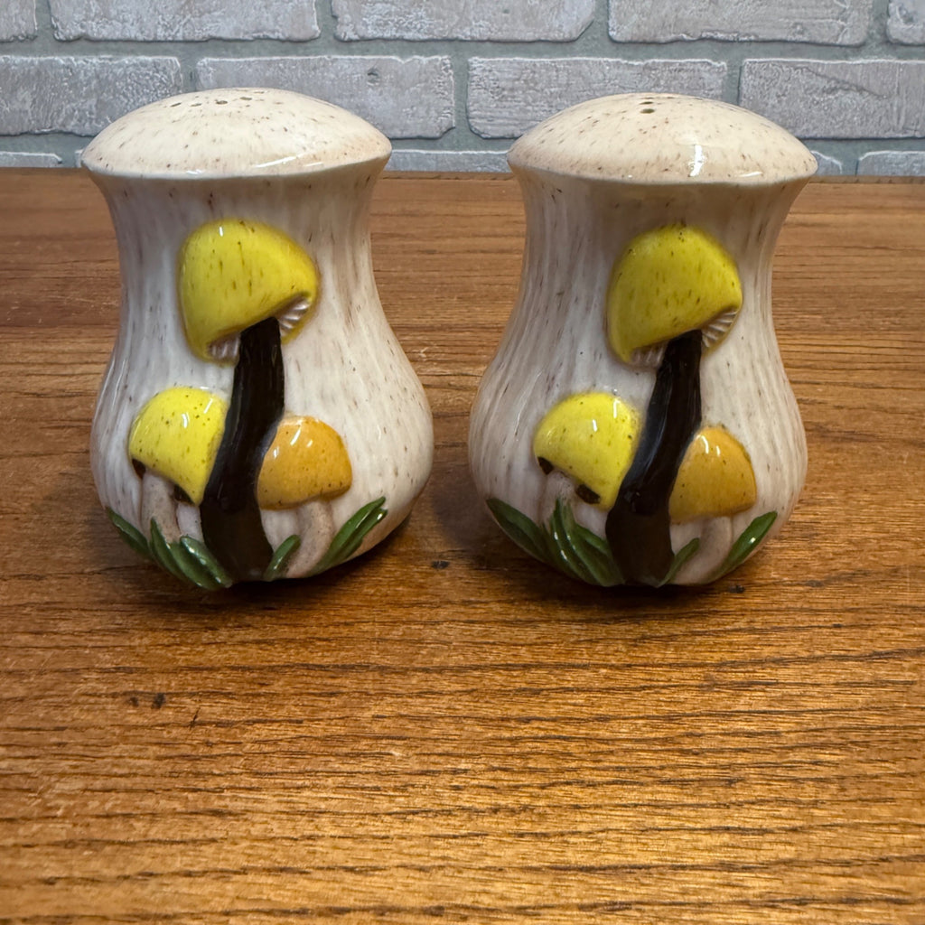 Vintage Ceramic Salt and Pepper Shaker Set With Mushrooms Circa 1982, Hand-Painted