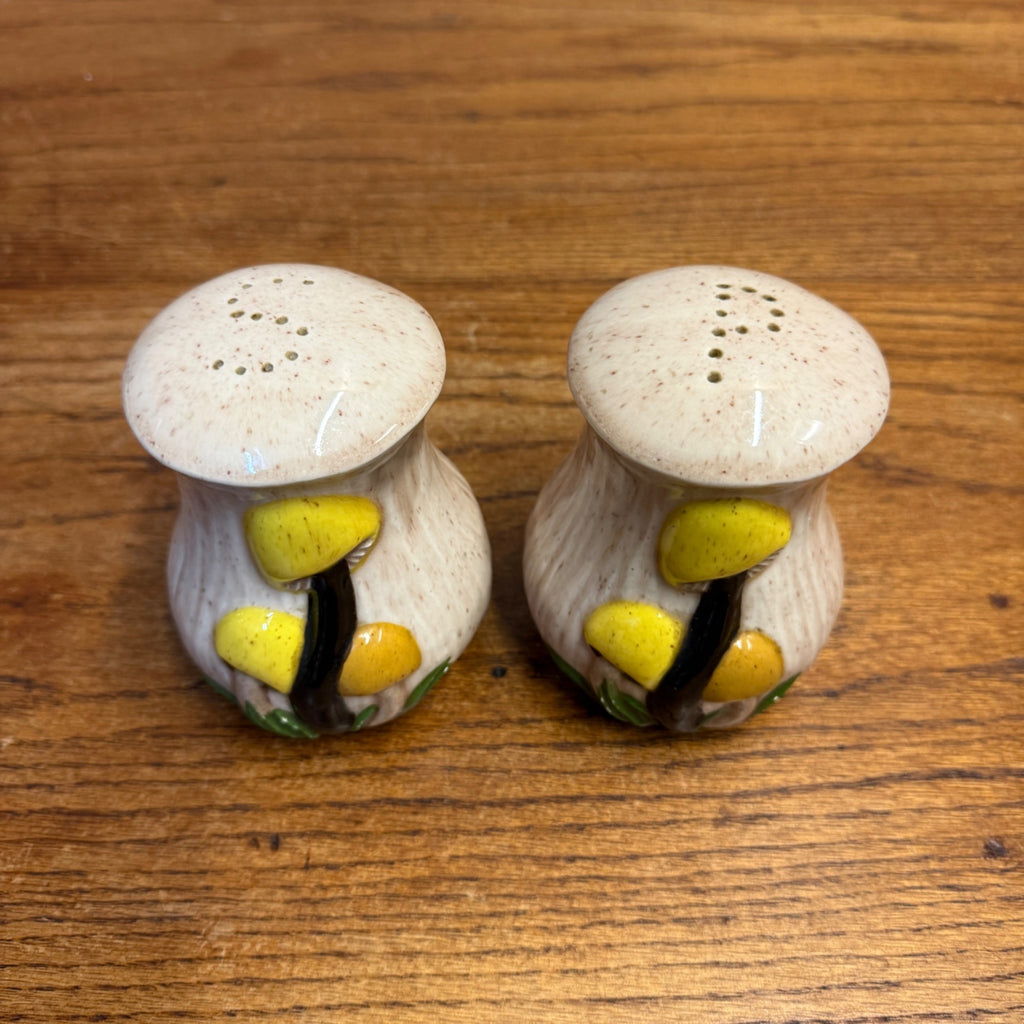 Vintage Ceramic Salt and Pepper Shaker Set With Mushrooms Circa 1982, Hand-Painted