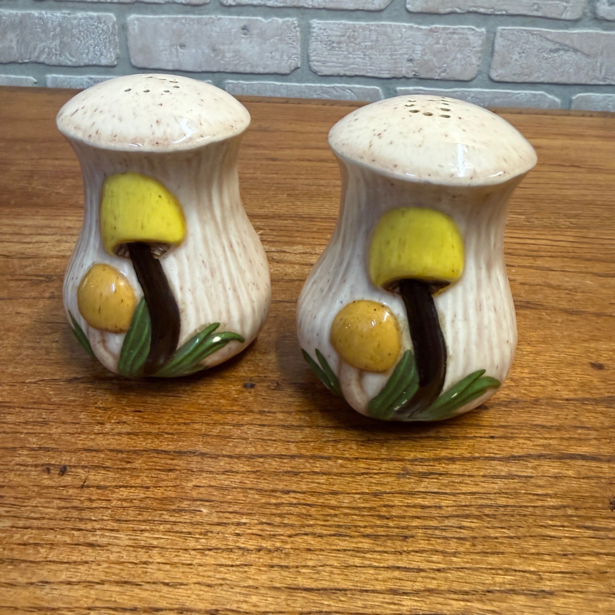 Vintage Ceramic Salt and Pepper Shaker Set With Mushrooms Circa 1982, Hand-Painted