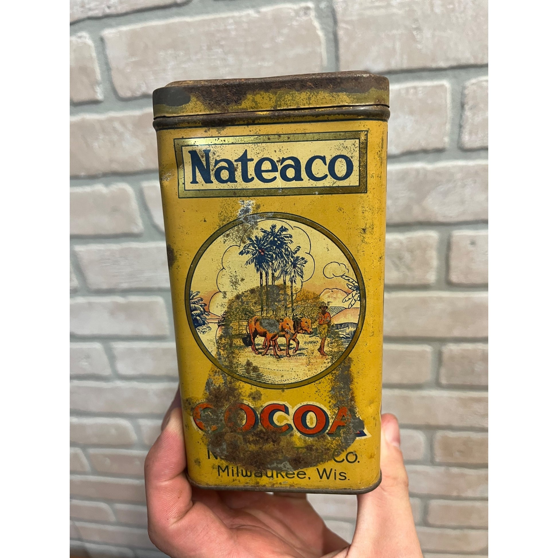 Vintage 1930s National Tea Co. Cocoa Milwaukee Wis Advertising Tin Can Kitchen