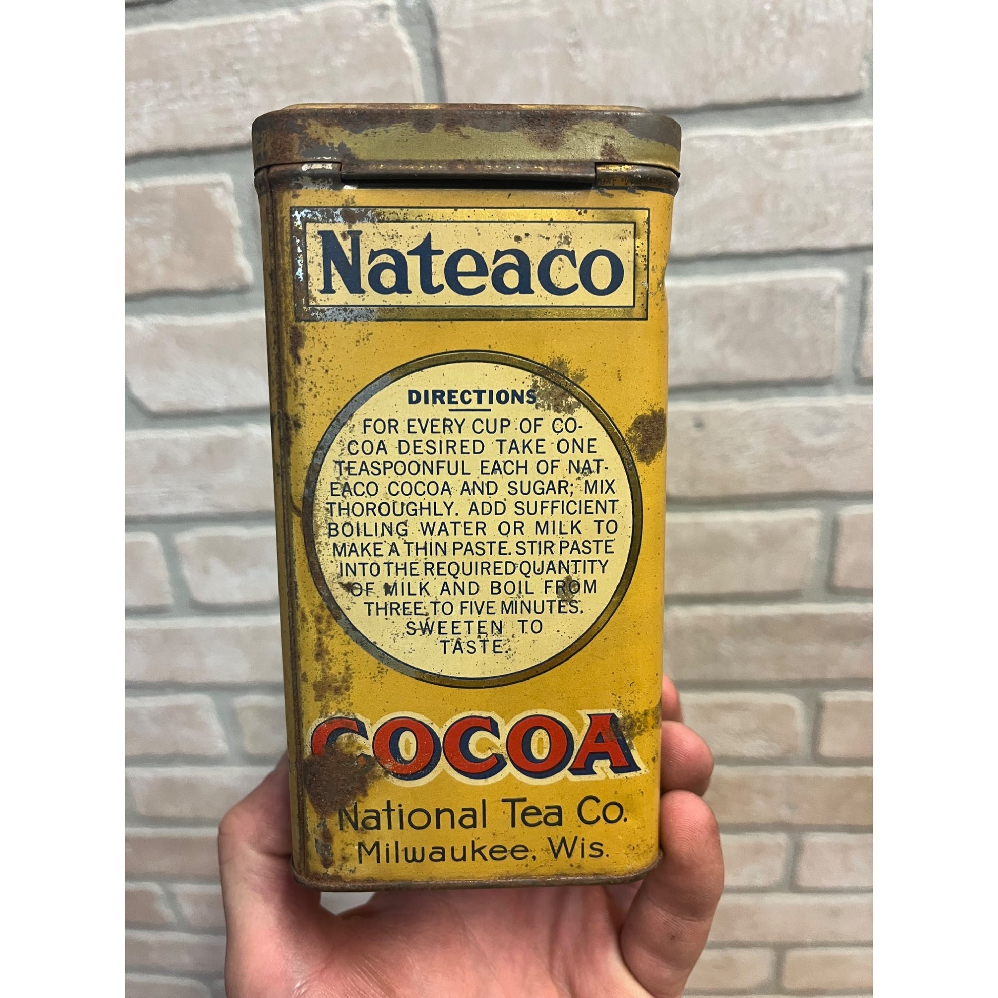 Vintage 1930s National Tea Co. Cocoa Milwaukee Wis Advertising Tin Can Kitchen