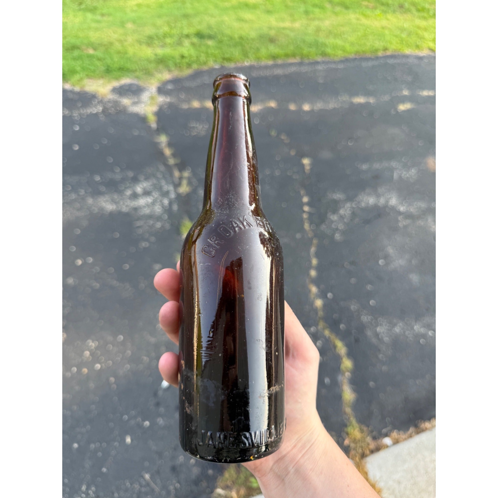 Antique Croak Brewing Co Janesville Wisconsin Embossed Amber Bottle
