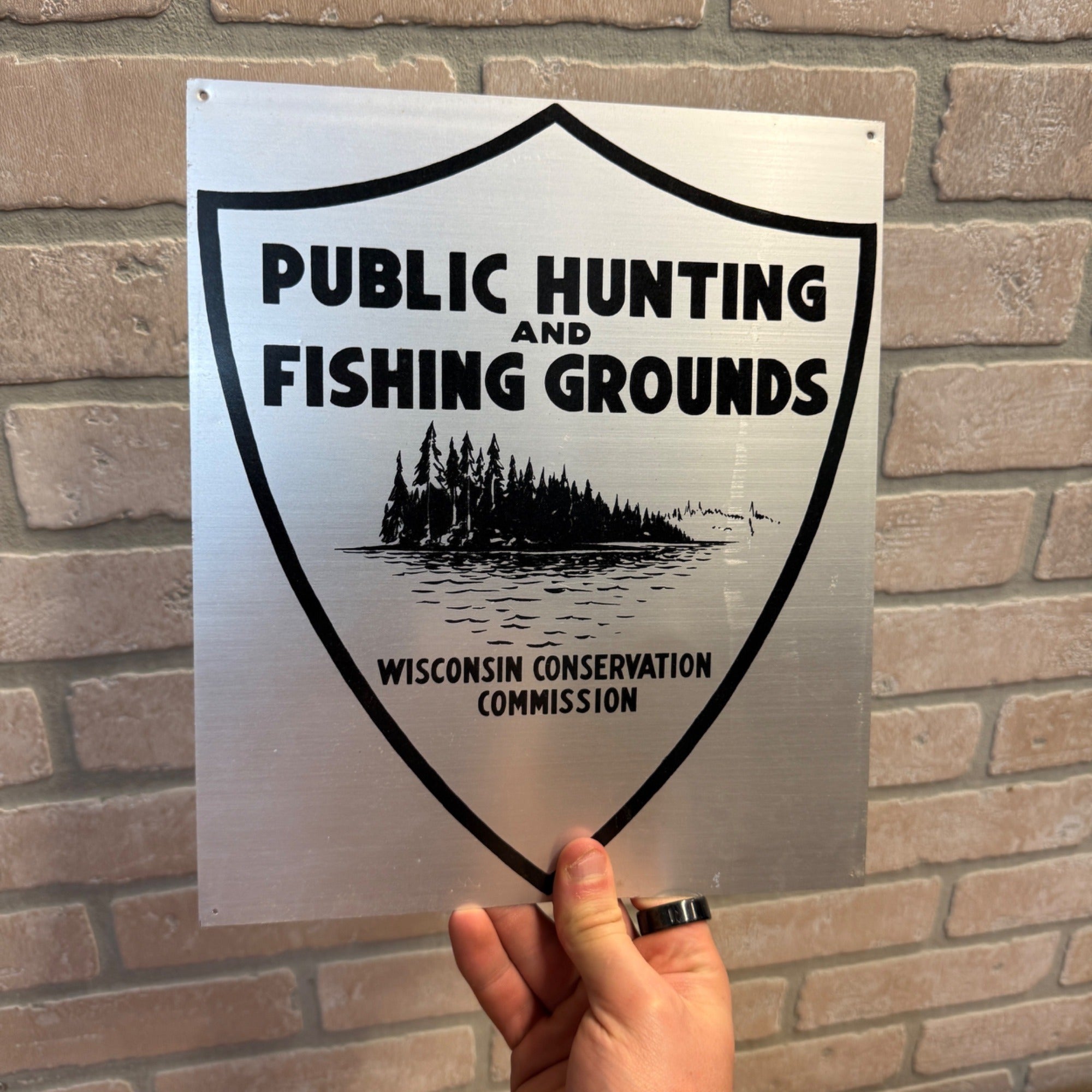 Vintage 1960s Tin Public Hunting Fishing Sign Wisconsin WCC Cabin Decor Metal Sign