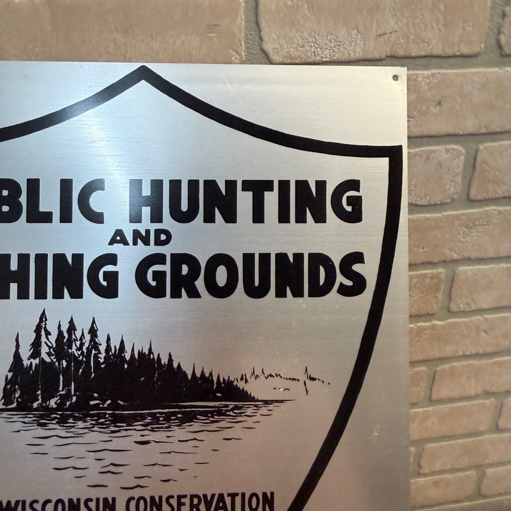 Vintage 1960s Tin Public Hunting Fishing Sign Wisconsin WCC Cabin Decor Metal Sign