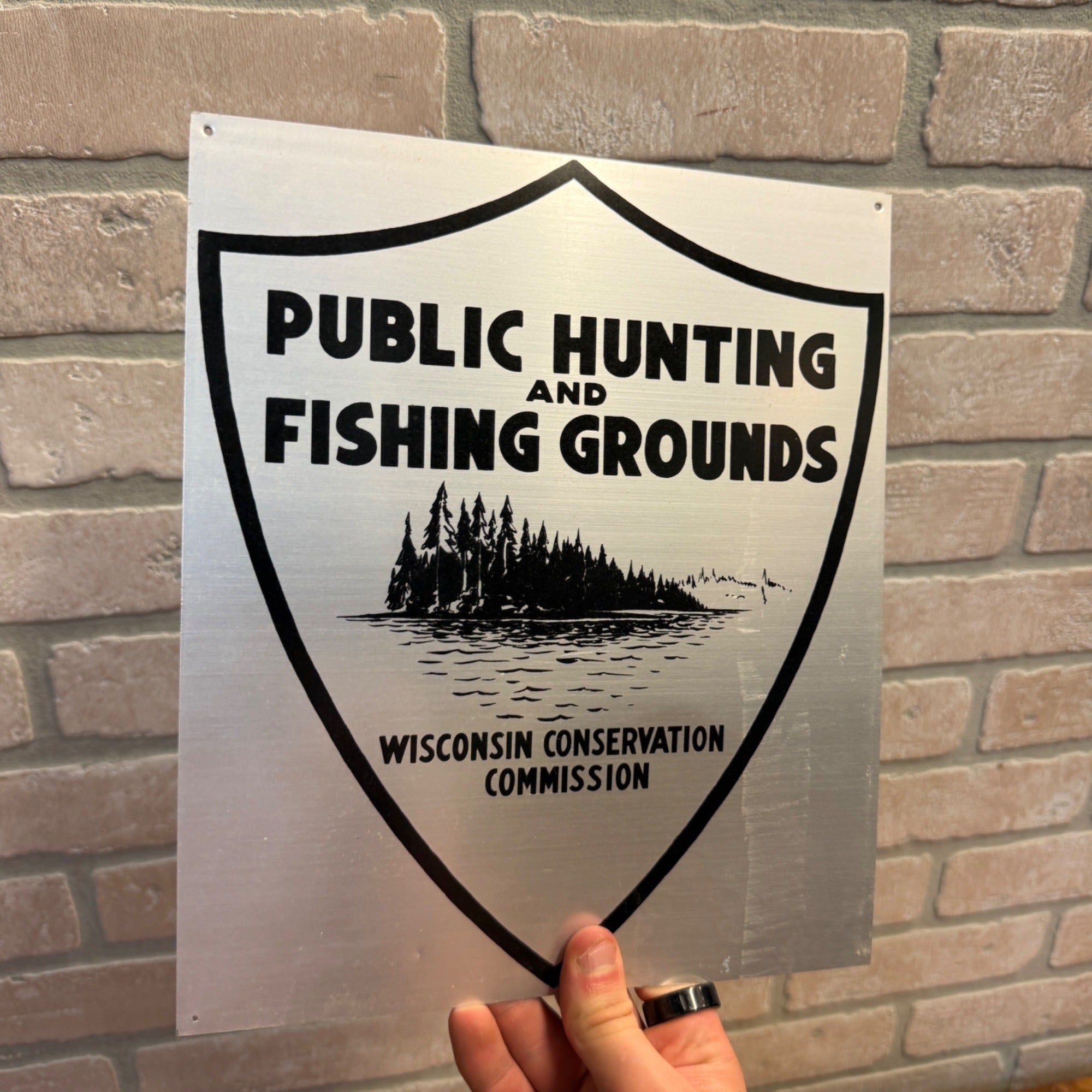 Vintage 1960s Tin Public Hunting Fishing Sign Wisconsin WCC Cabin Decor Metal Sign