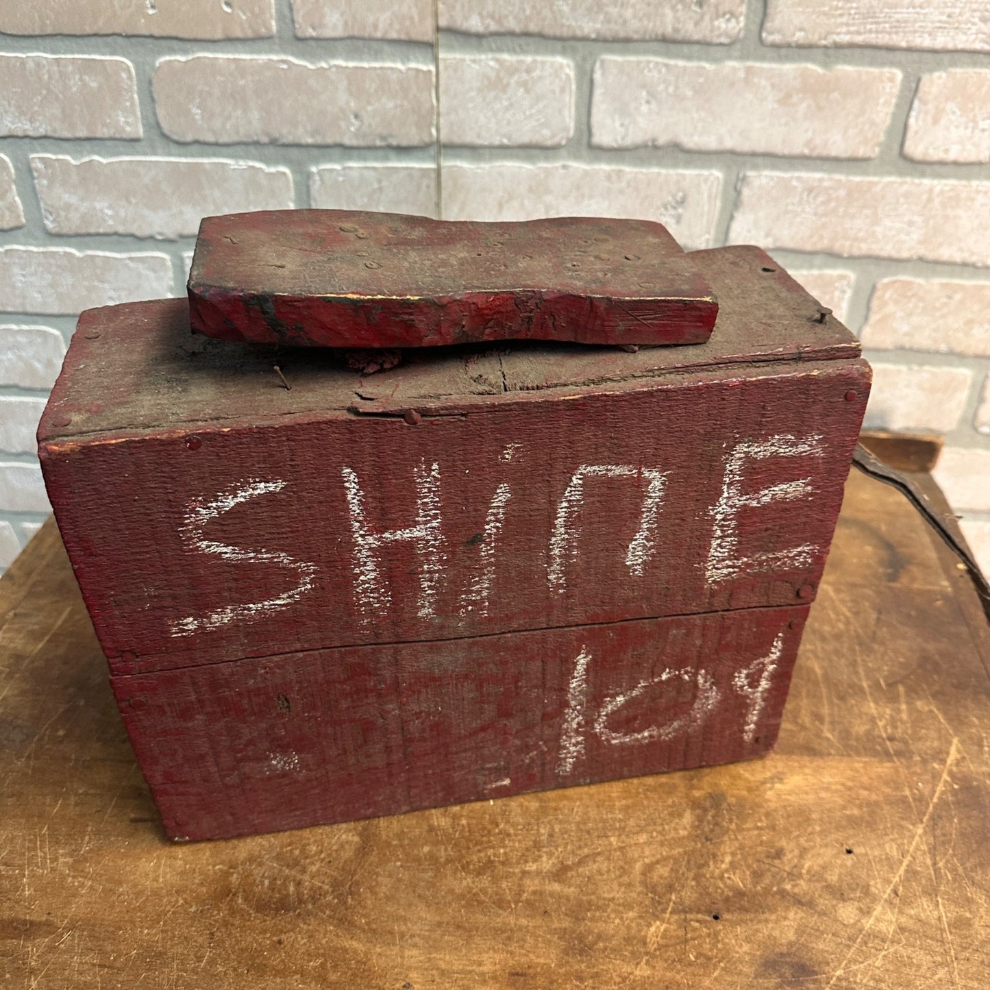 Antique Primitive Shoe Shining Stand Trade 10 Cents Red Paint AAFA