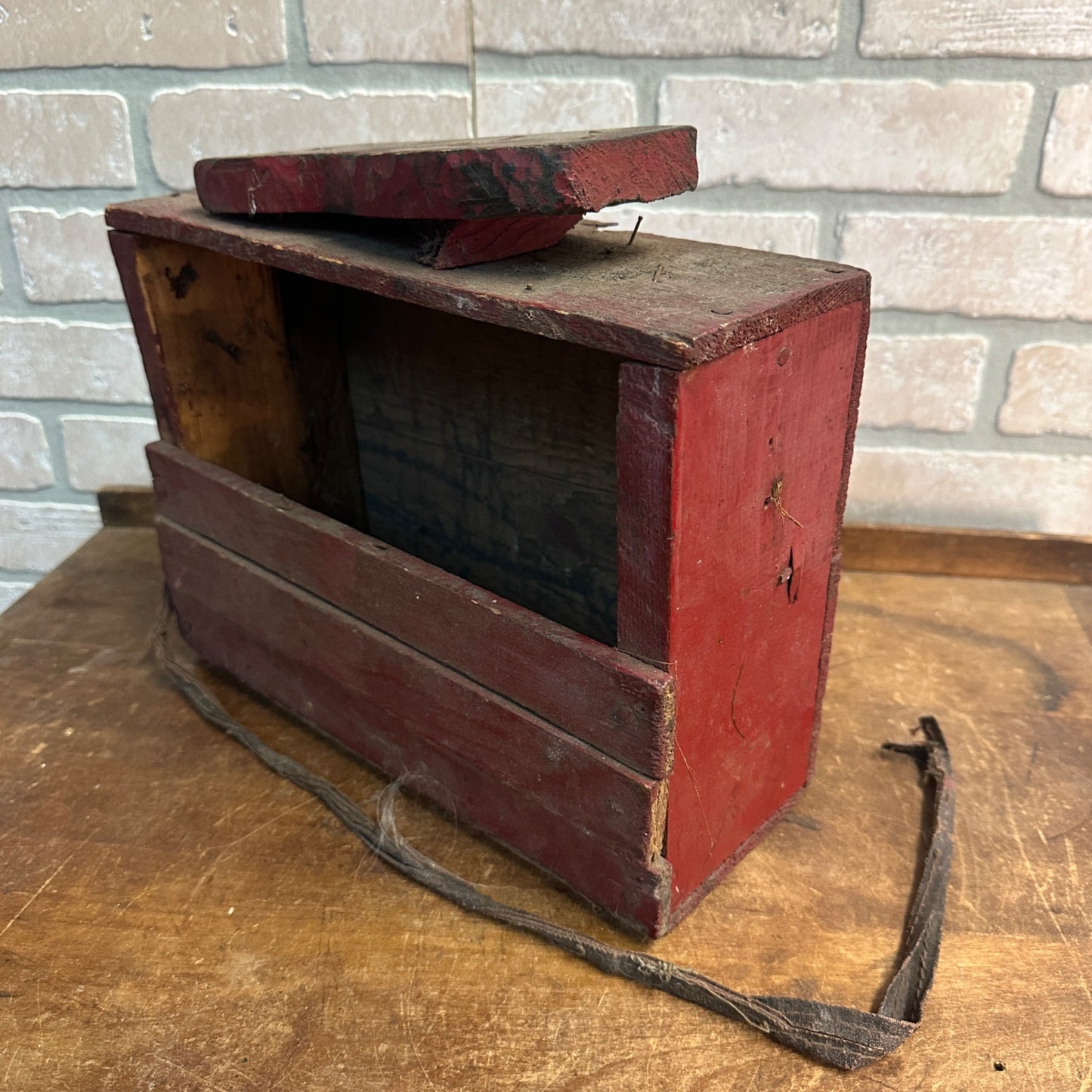 Antique Primitive Shoe Shining Stand Trade 10 Cents Red Paint AAFA