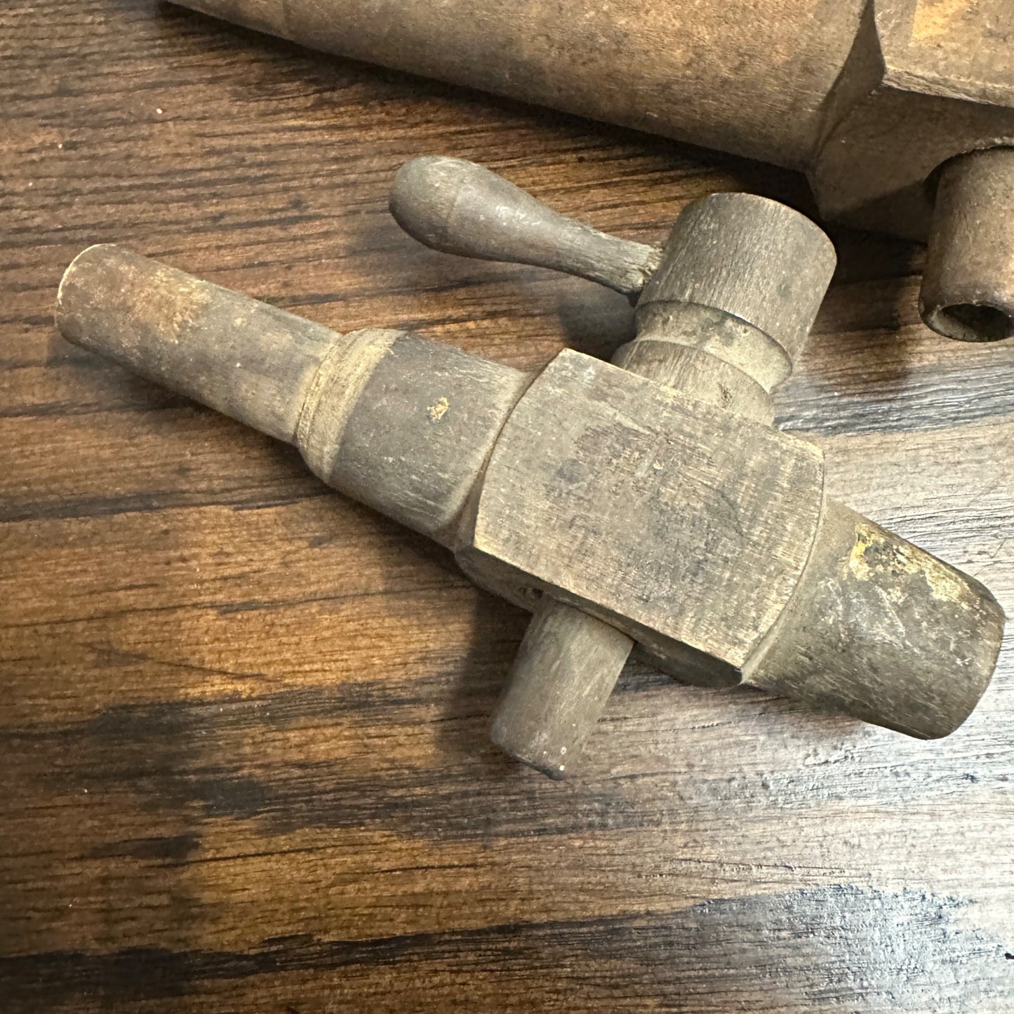 (2) Antique Wooden Spigots Beer Keg Tap Handles Primitive Decor