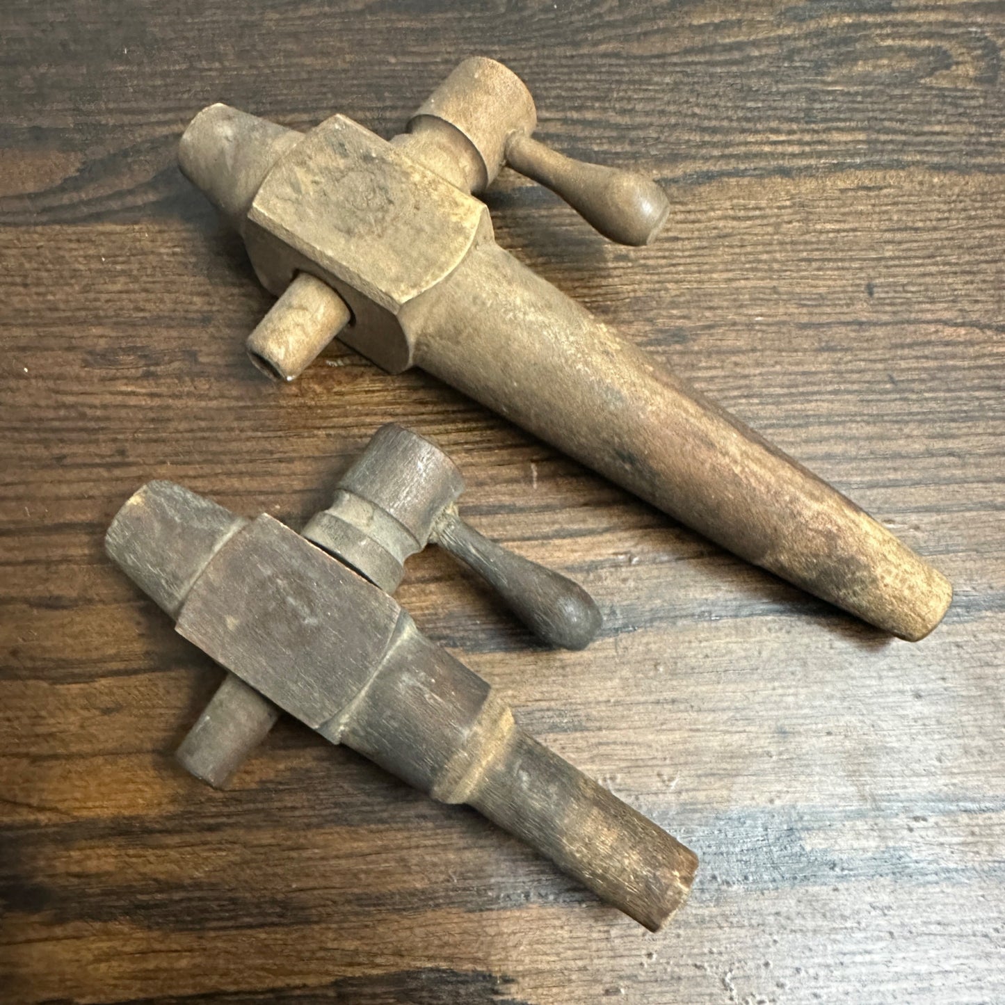 (2) Antique Wooden Spigots Beer Keg Tap Handles Primitive Decor