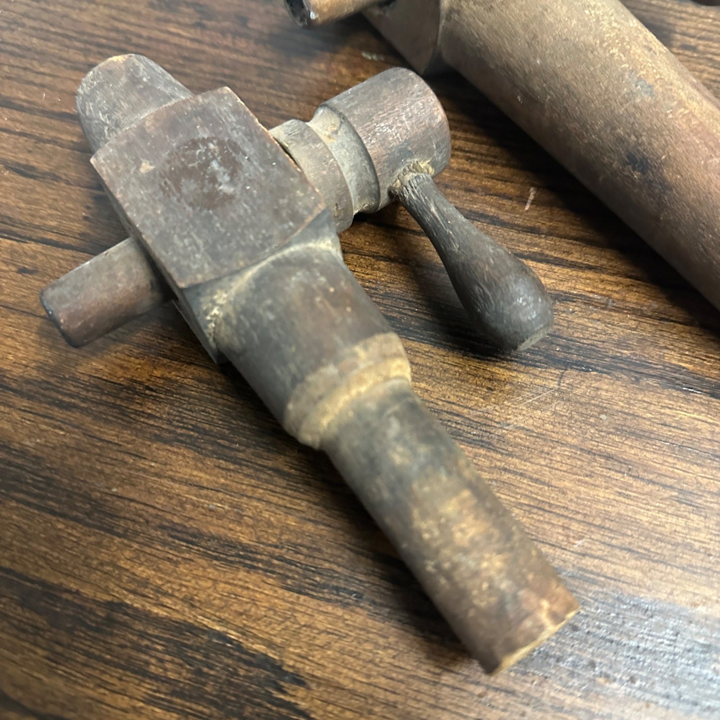 (2) Antique Wooden Spigots Beer Keg Tap Handles Primitive Decor