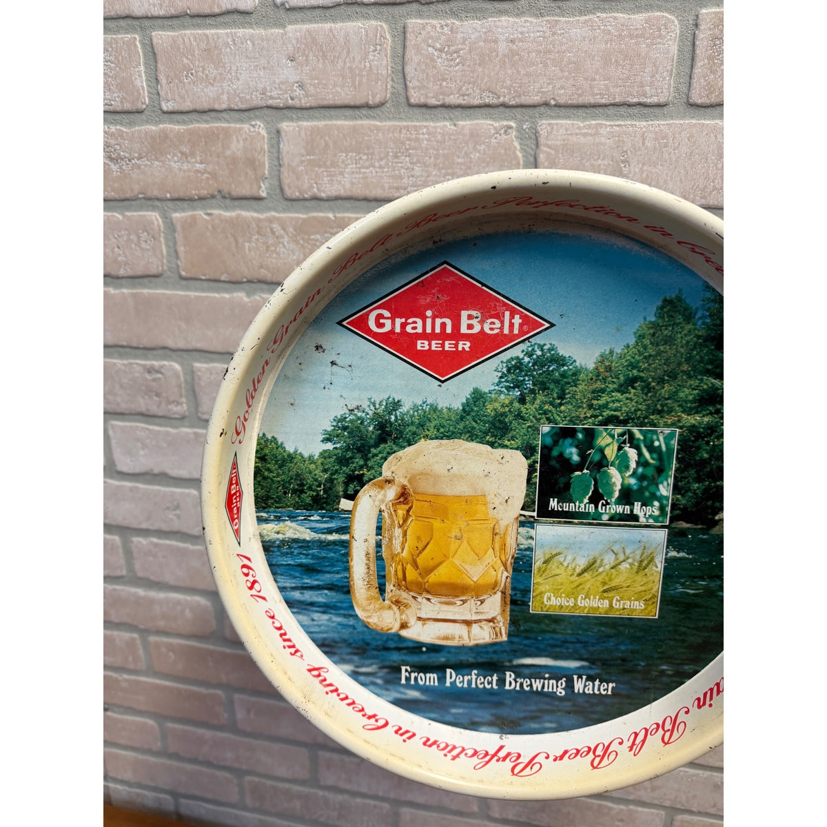 Vintage Grain Belt Metal Beer Tray Mug Hops Grain 13" Beer Brewery Barware