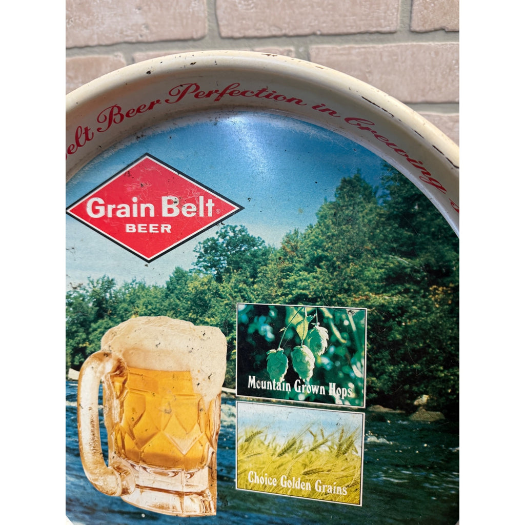 Vintage Grain Belt Metal Beer Tray Mug Hops Grain 13" Beer Brewery Barware