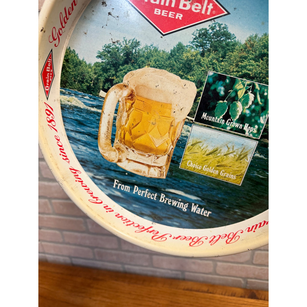 Vintage Grain Belt Metal Beer Tray Mug Hops Grain 13" Beer Brewery Barware