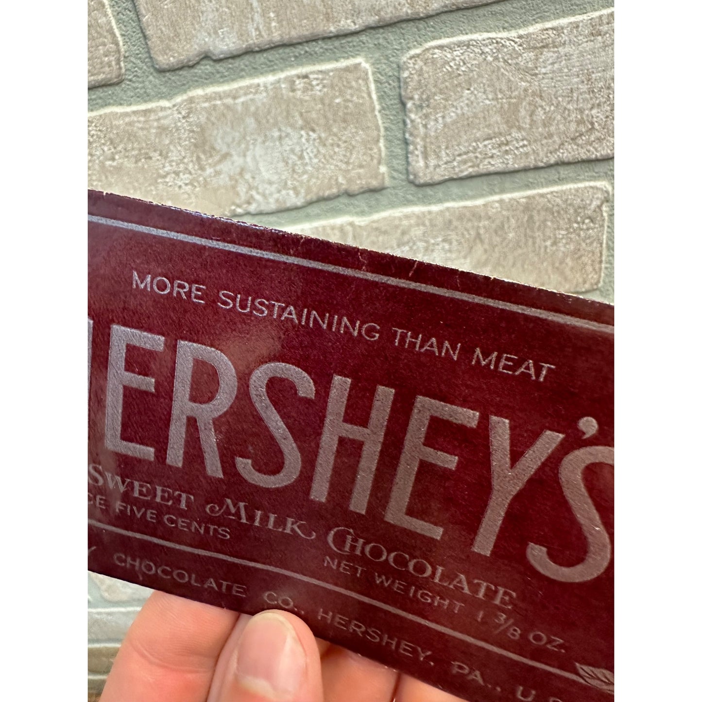 RARE Antique Early 1920s Hershey's Chocolate Bar Wrapper - Sustaining than Meat