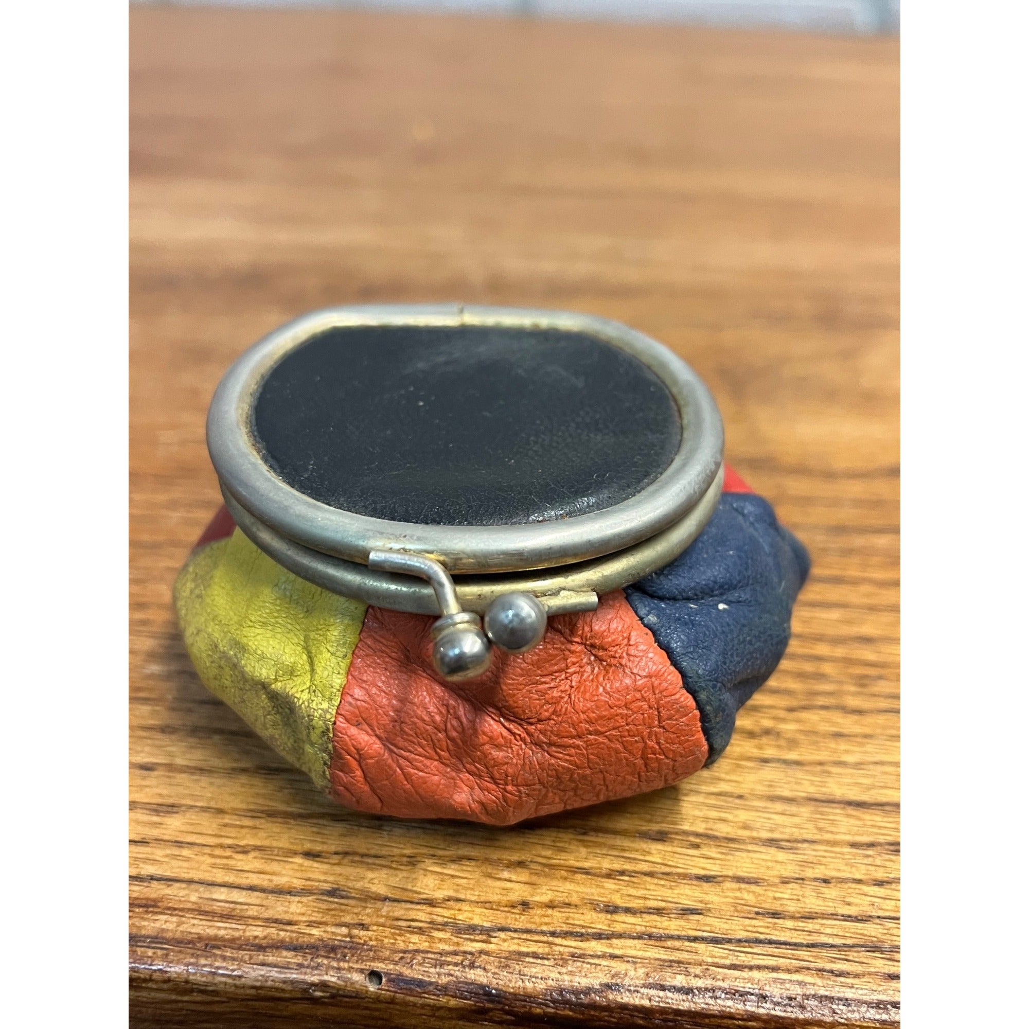 Vintage 1930s Leather Coin Bag Purse Multi-Color Patches Gimbels - Made in Italy