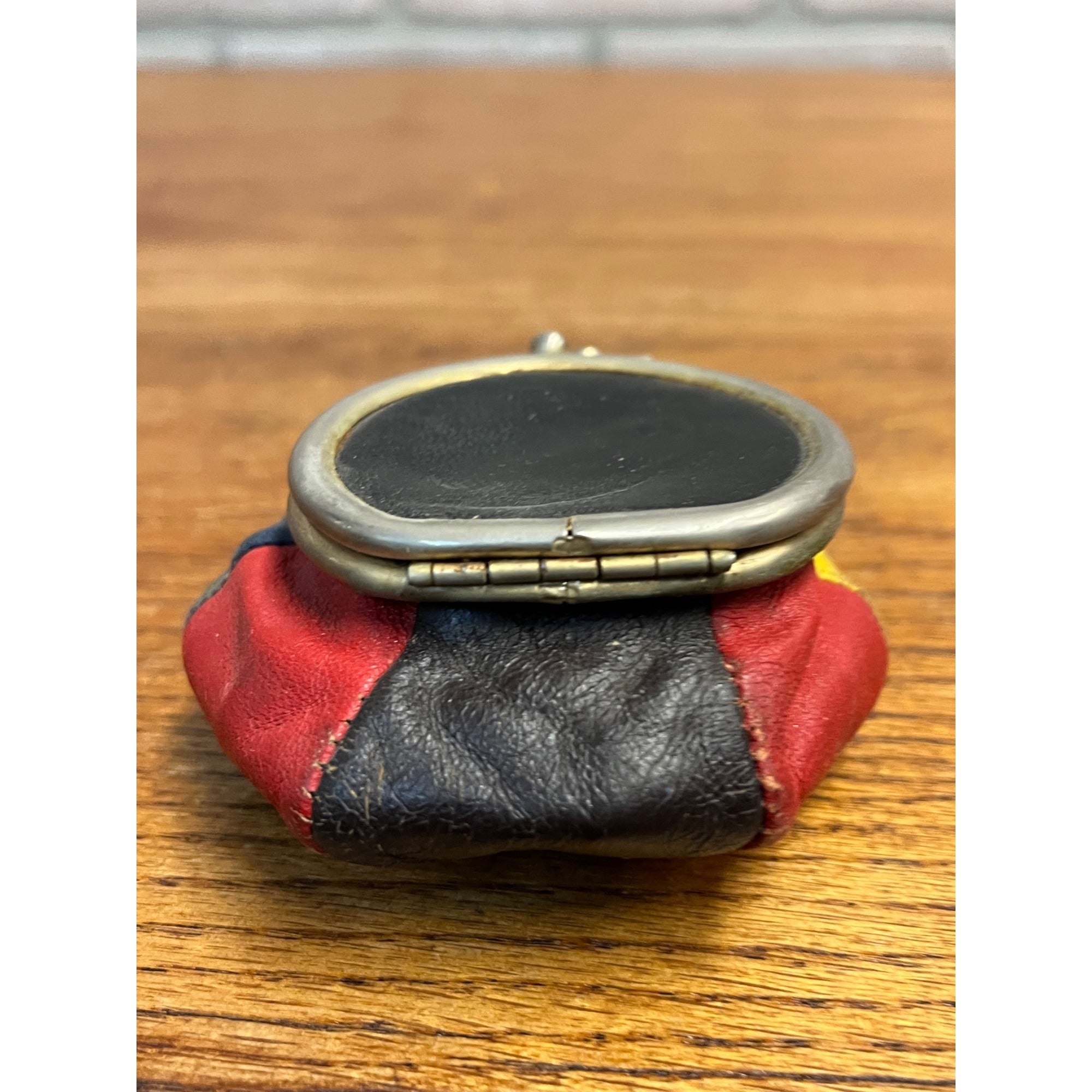 Vintage 1930s Leather Coin Bag Purse Multi-Color Patches Gimbels - Made in Italy