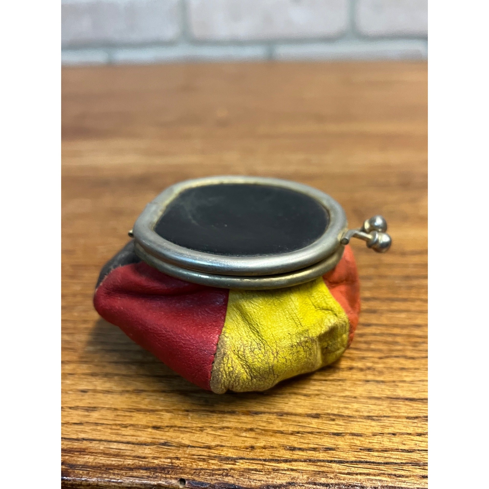 Vintage 1930s Leather Coin Bag Purse Multi-Color Patches Gimbels - Made in Italy