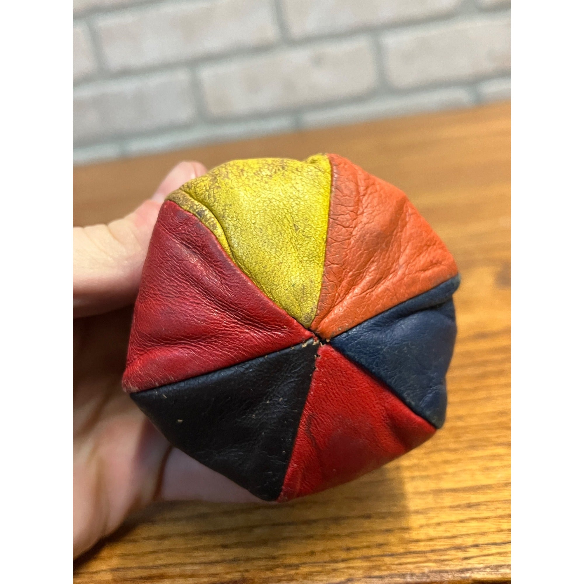 Vintage 1930s Leather Coin Bag Purse Multi-Color Patches Gimbels - Made in Italy