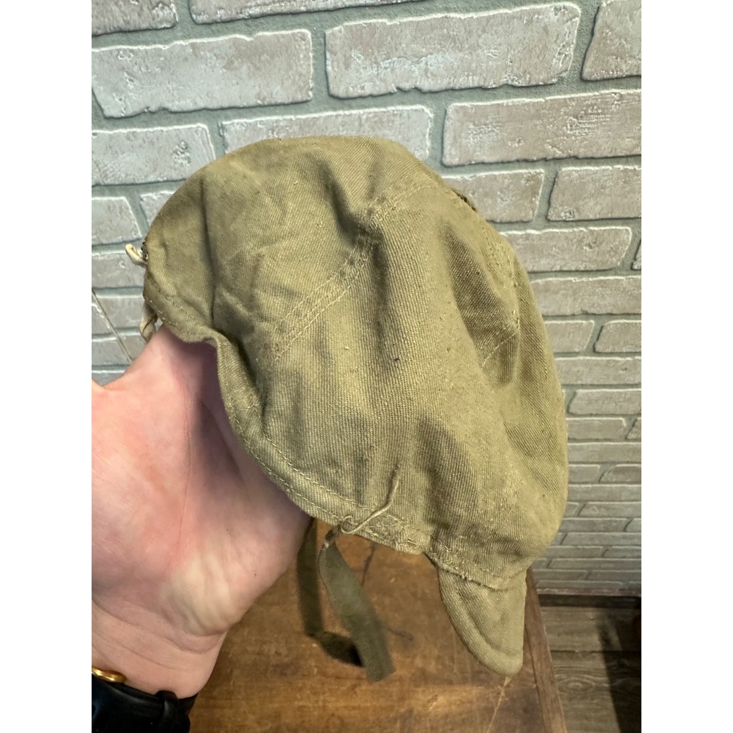 Vintage Child's Olive Drab Green Cap Hat w/ Stitched Star - Girl Scouts?