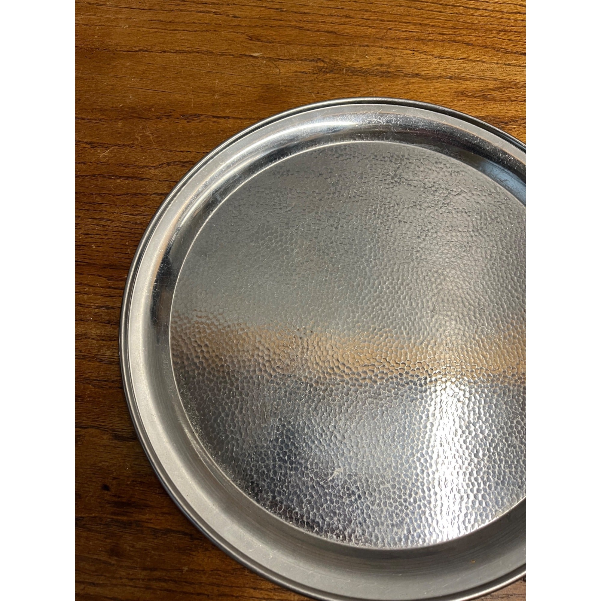 Vintage 1960s MCM Stainless Serving Round Hammered Tray Olde Hall 13.75"