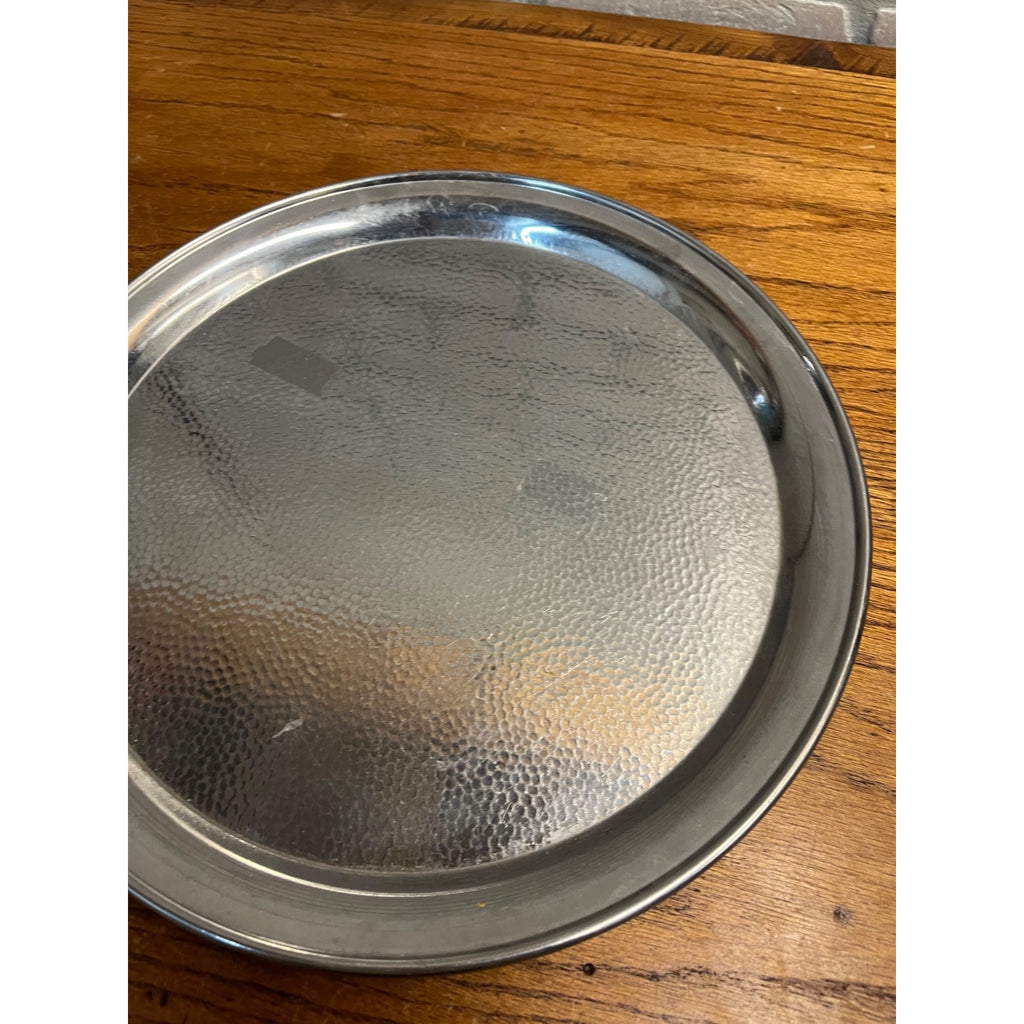 Vintage 1960s MCM Stainless Serving Round Hammered Tray Olde Hall 13.75"