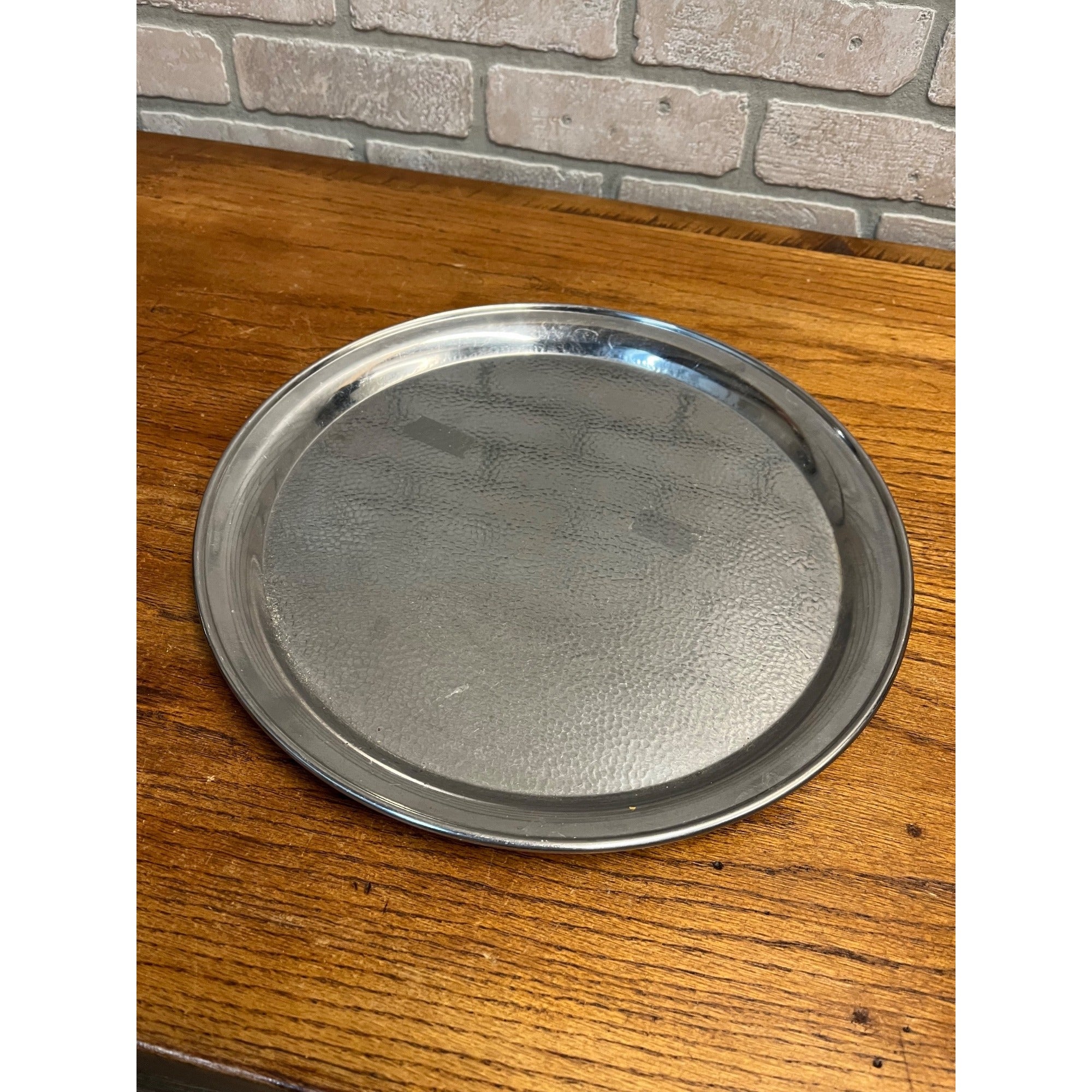 Vintage 1960s MCM Stainless Serving Round Hammered Tray Olde Hall 13.75"