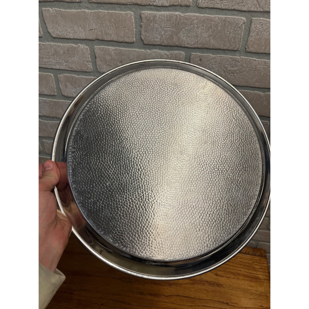 Vintage 1960s MCM Stainless Serving Round Hammered Tray Olde Hall 13.75"