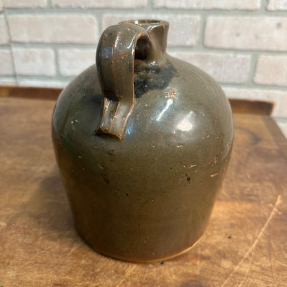 Antique 7-1/2" Gray-ish Brown Stoneware Jug Moonshine W/ Handle Unmarked Glazed