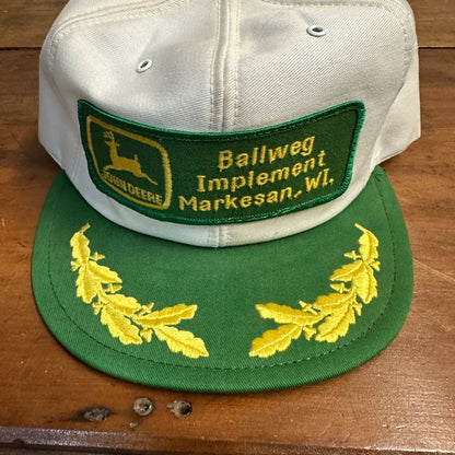 RARE Vintage John Deere Implement Farm Snapback Trucker Hat Cap Patch Markesan Wi