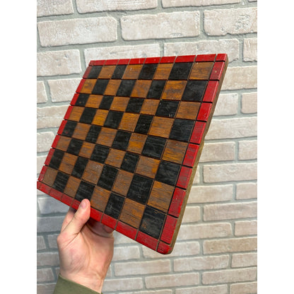 Vintage Handpainted Wooden Chess / Checkers Game Board Primitive Decor 11" x 11"