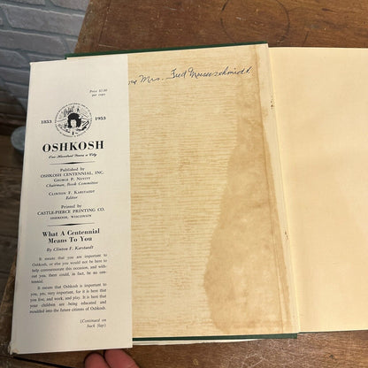 Oshkosh One Hundred Years a City 1853-1953 Hardcover History Book