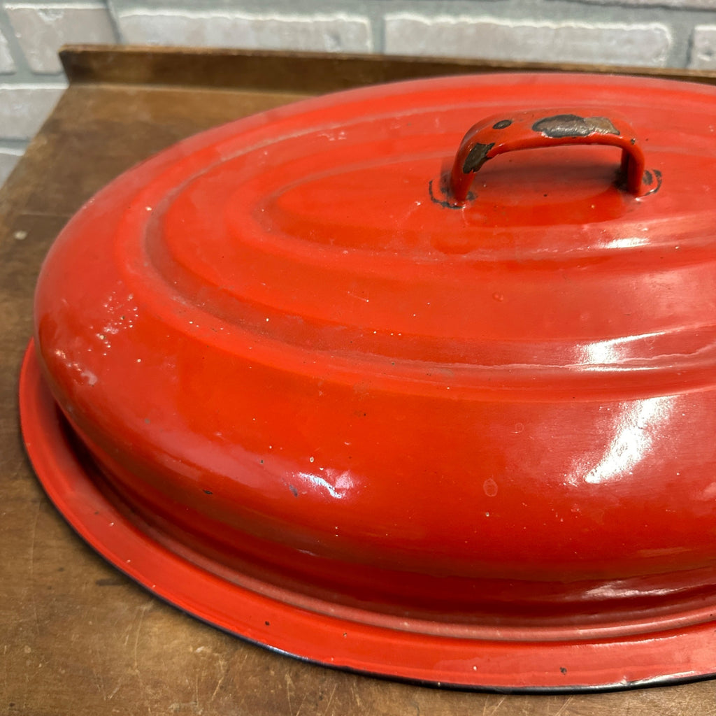 Antique Vintage Red & Black  Enamelware Roaster Lid Replacement