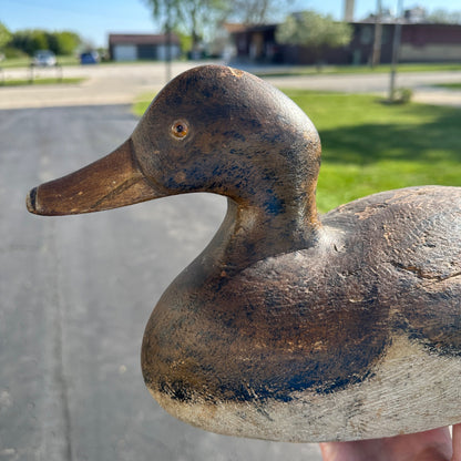 Vintage Gus Nelow Hen Mallard Duck Decoy Wooden Wisconsin