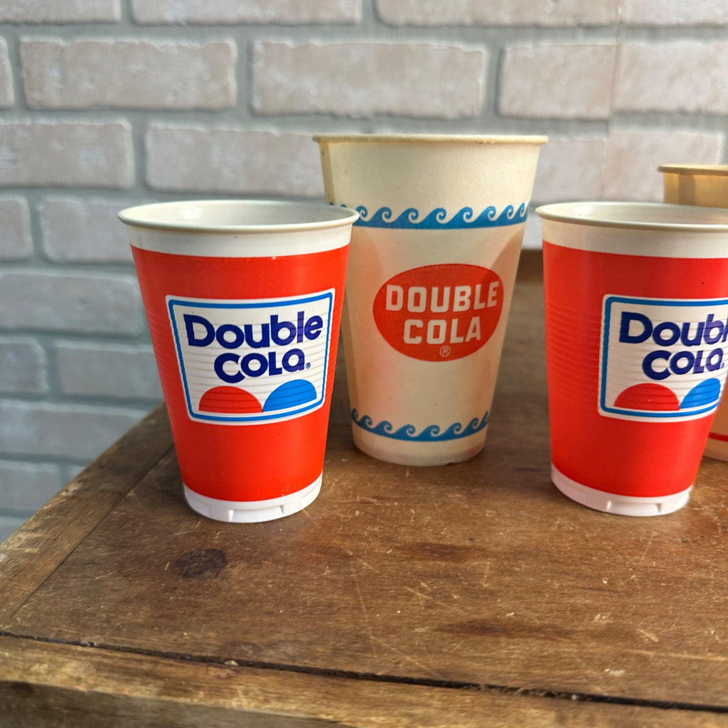 (8) Vintage Double Cola Soda Paper Wax Cups Advertising Sample Fountain