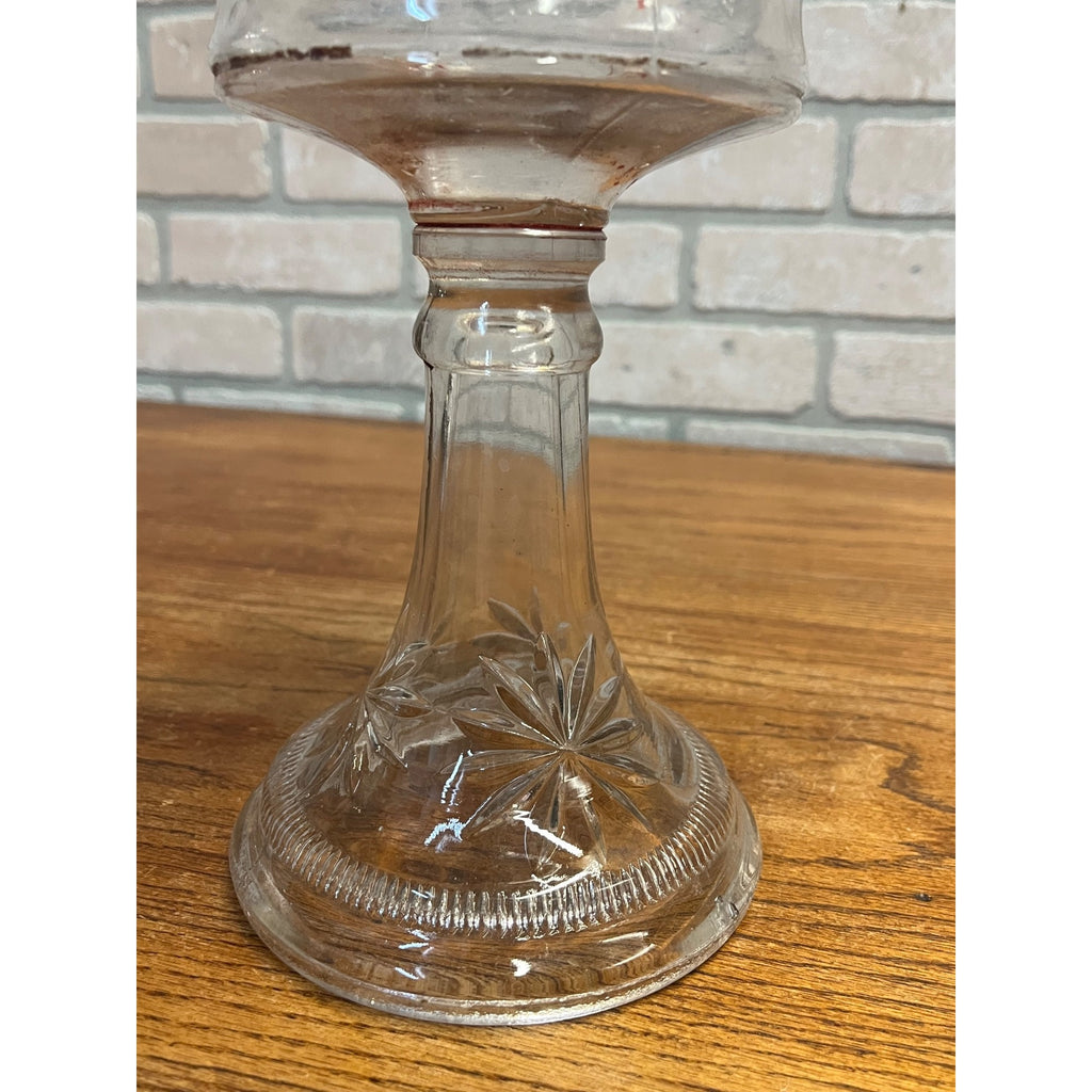 Antique 1890s EAPG Kerosene Oil Lamp Burner w/ Star Design Pedestal Farmhouse