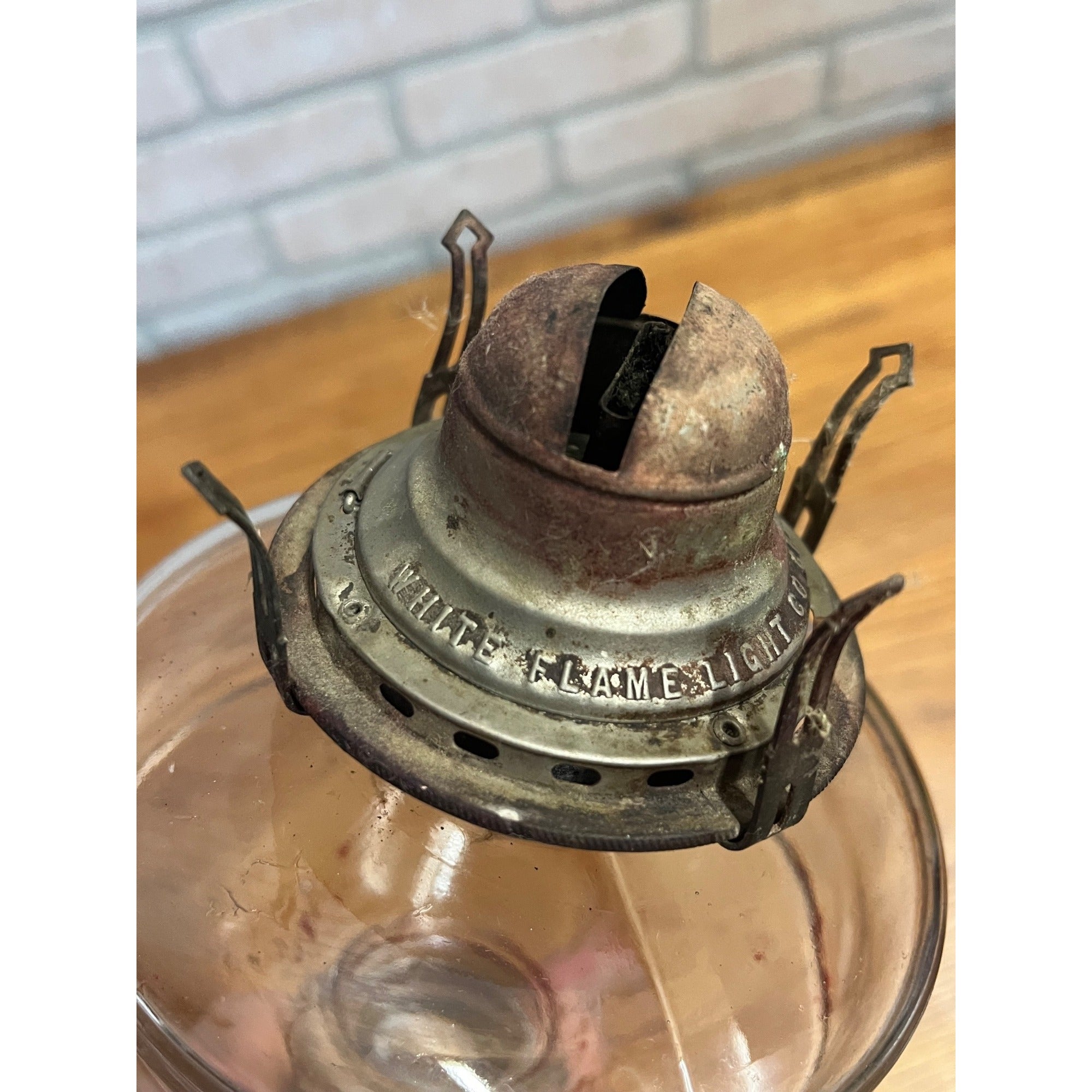 Antique 1890s EAPG Kerosene Oil Lamp Burner w/ Star Design Pedestal Farmhouse
