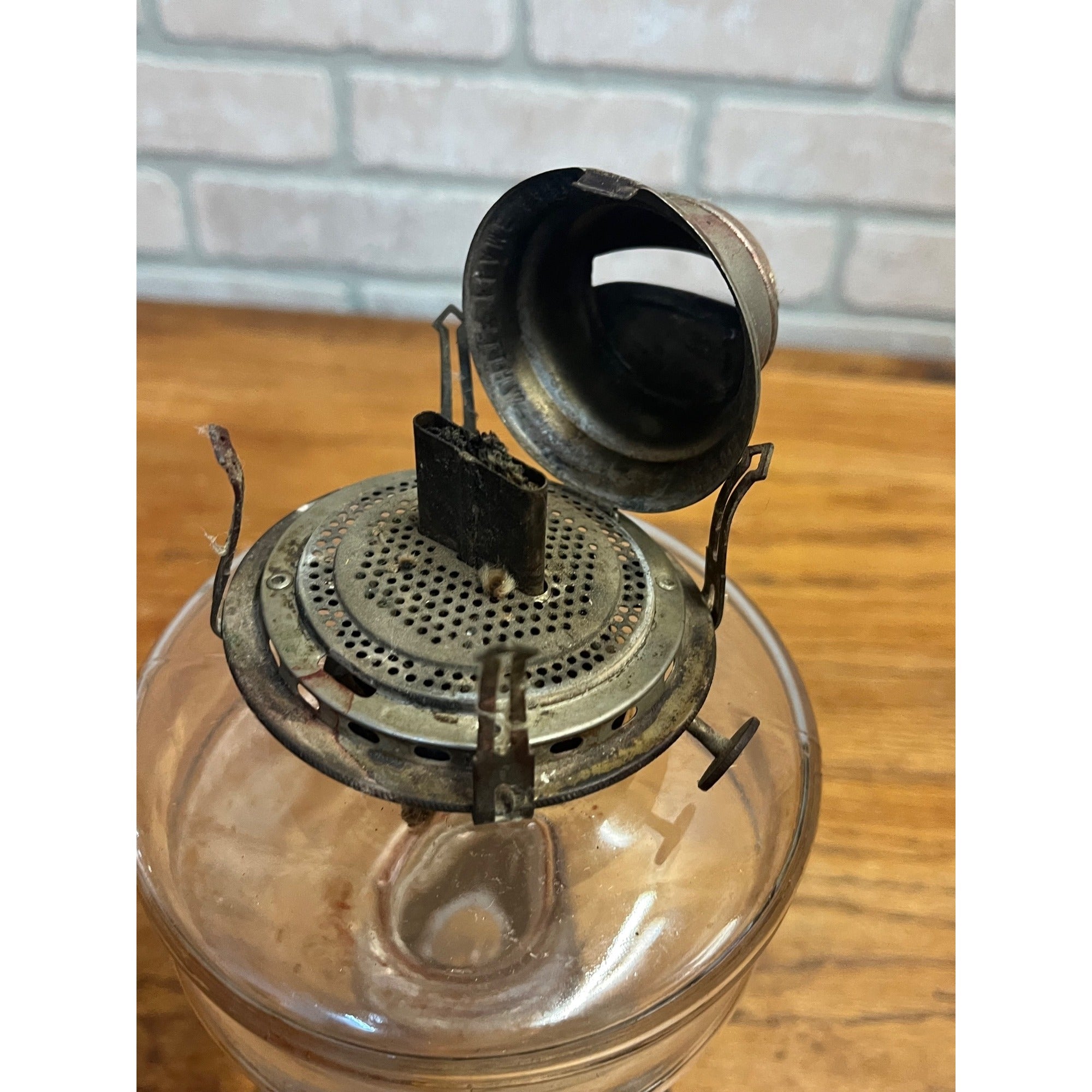 Antique 1890s EAPG Kerosene Oil Lamp Burner w/ Star Design Pedestal Farmhouse