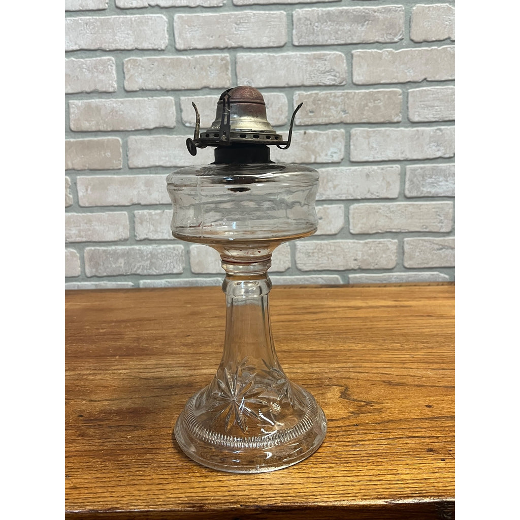 Antique 1890s EAPG Kerosene Oil Lamp Burner w/ Star Design Pedestal Farmhouse