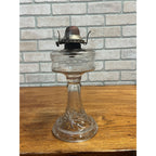 Antique 1890s EAPG Kerosene Oil Lamp Burner w/ Star Design Pedestal Farmhouse