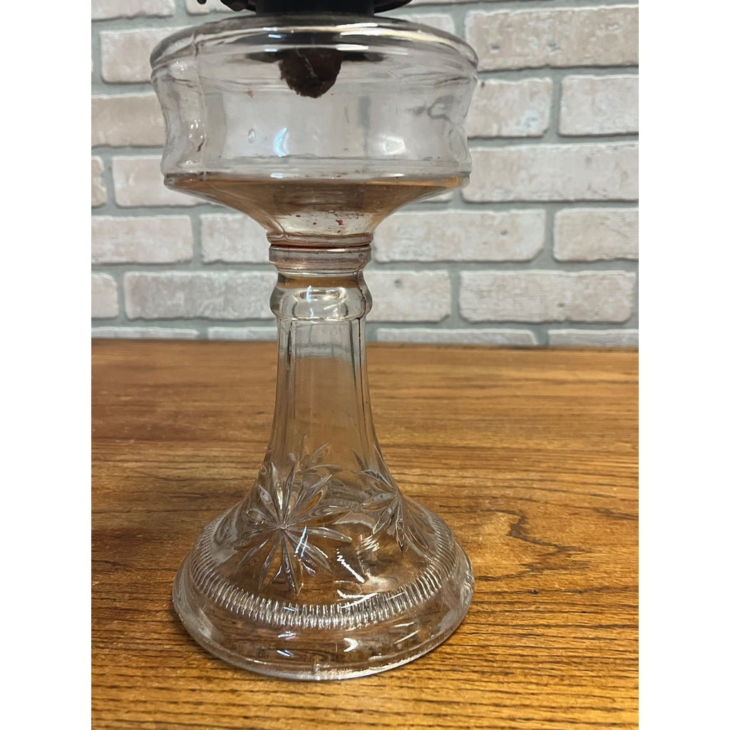 Antique 1890s EAPG Kerosene Oil Lamp Burner w/ Star Design Pedestal Farmhouse