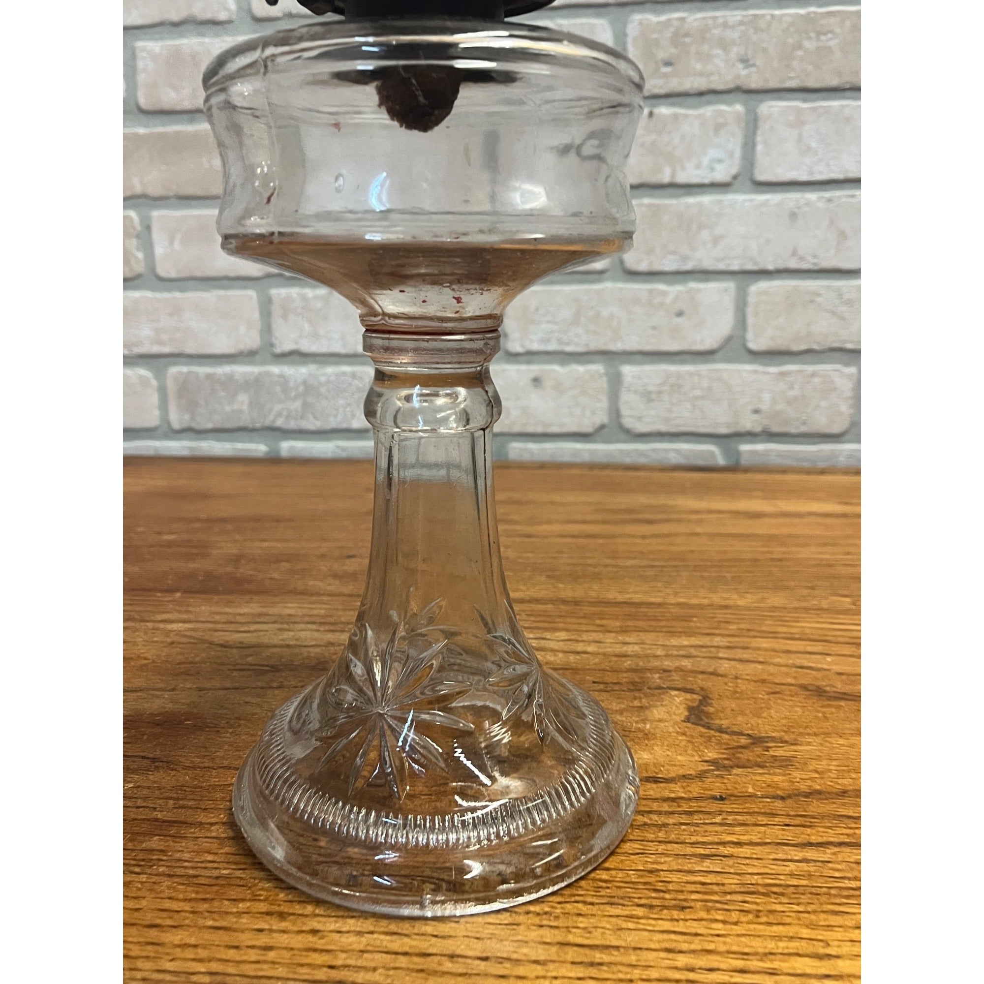 Antique 1890s EAPG Kerosene Oil Lamp Burner w/ Star Design Pedestal Farmhouse
