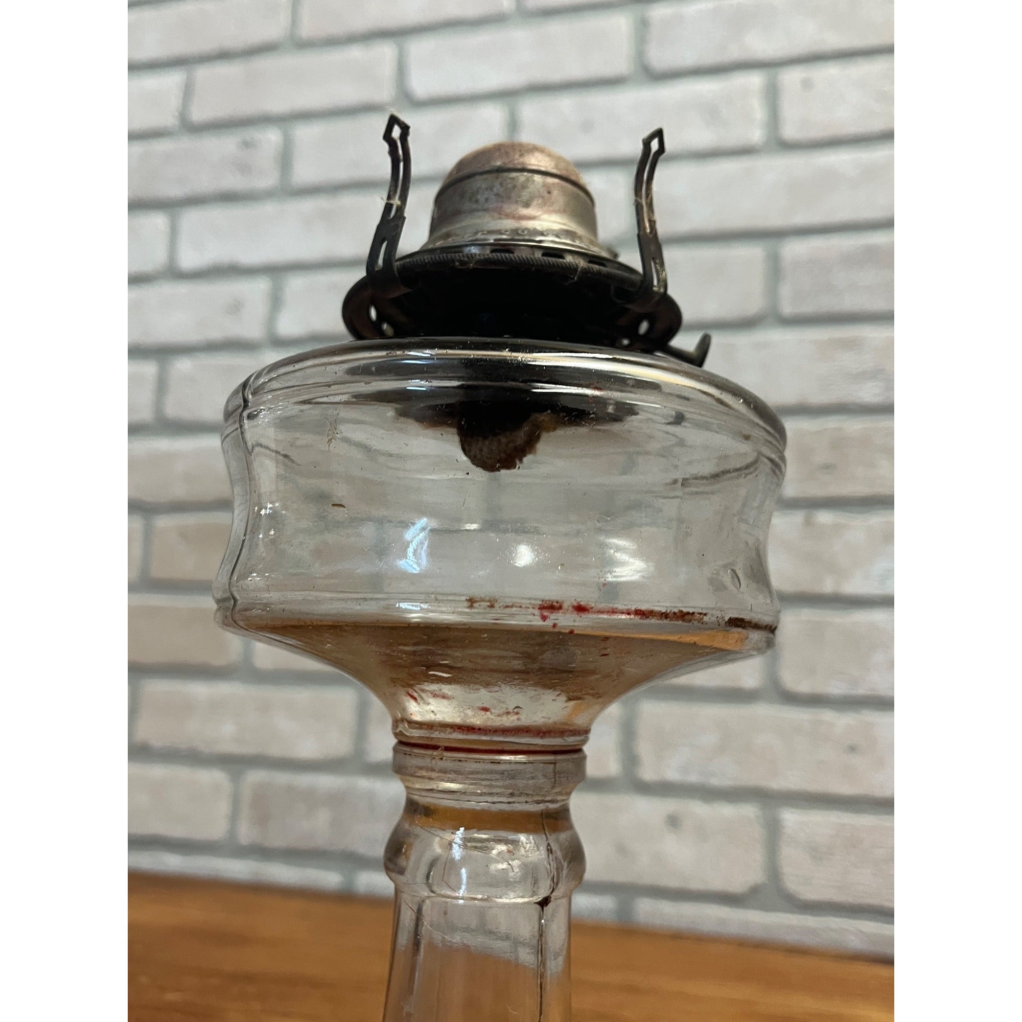 Antique 1890s EAPG Kerosene Oil Lamp Burner w/ Star Design Pedestal Farmhouse