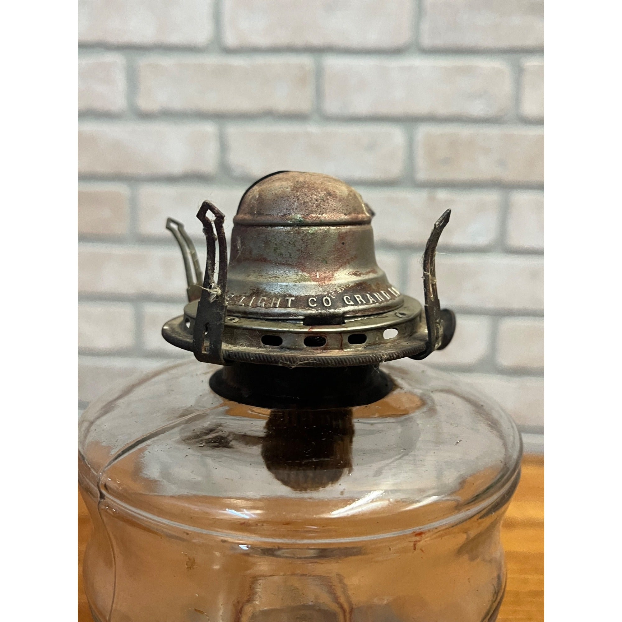 Antique 1890s EAPG Kerosene Oil Lamp Burner w/ Star Design Pedestal Farmhouse
