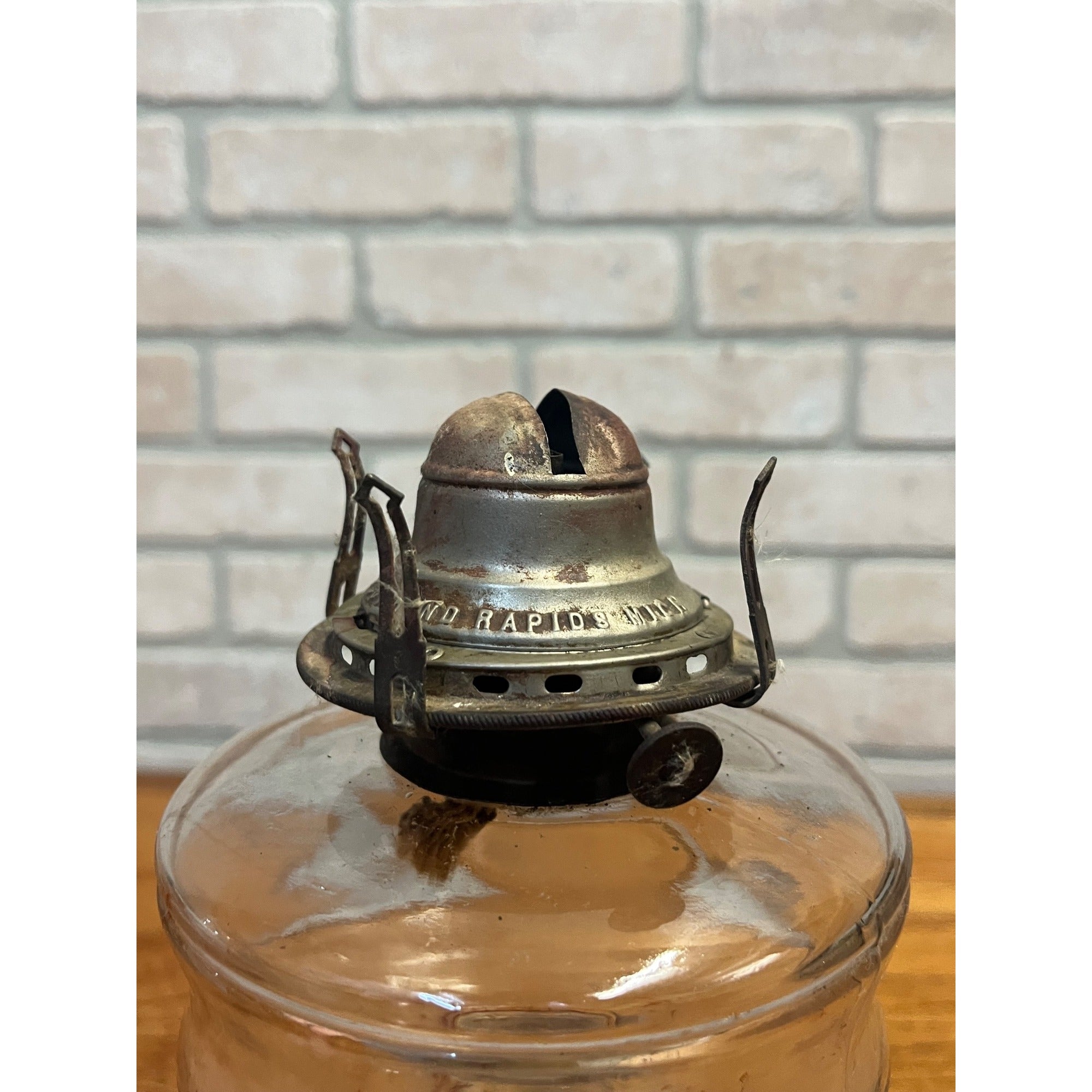 Antique 1890s EAPG Kerosene Oil Lamp Burner w/ Star Design Pedestal Farmhouse